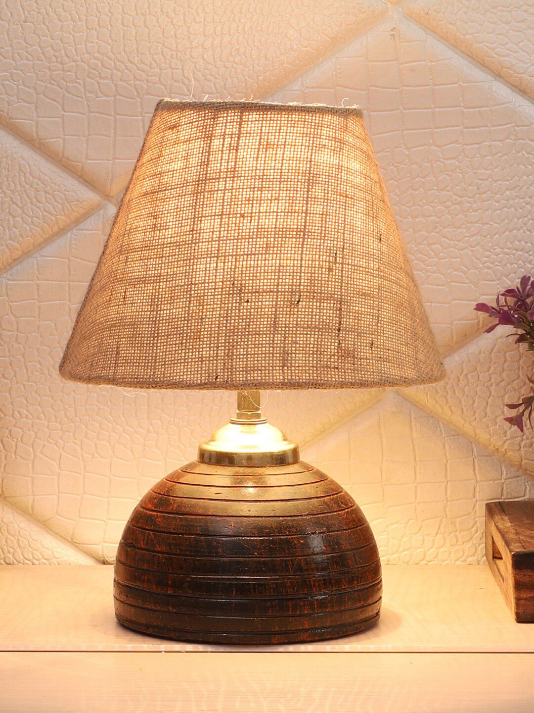 Foziq Brown & Beige Textured Table Lamps With Shade Price in India