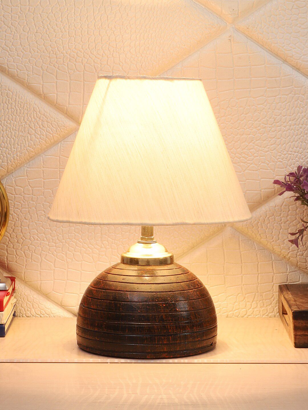 Foziq Brown Textured Table Lamps With Fabric Shade Price in India