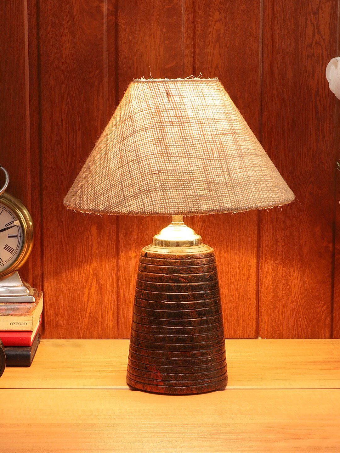 Foziq Brown & Beige Textured Table Lamps With Shade Price in India