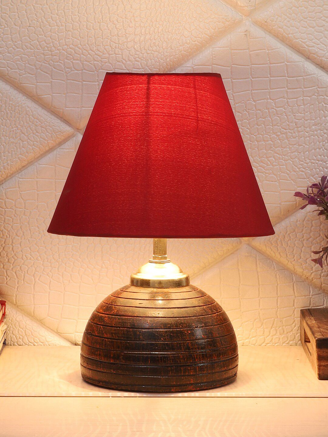 Foziq Brown & Red Solid Table Lamp Price in India