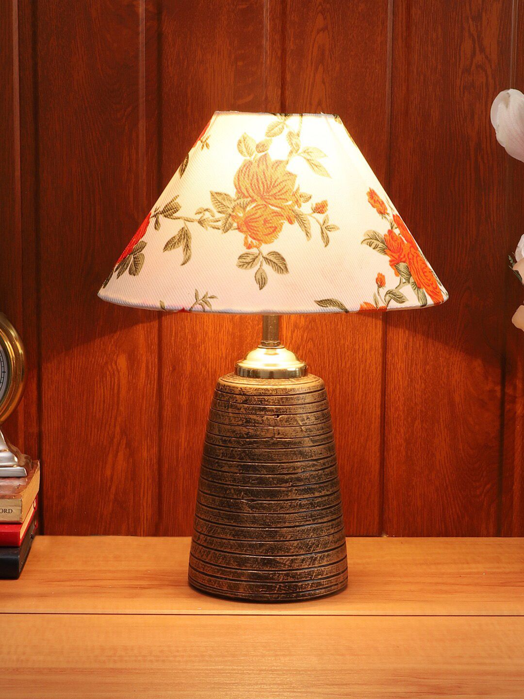 Foziq Brown & Mustard Yellow Printed Table Lamps Price in India