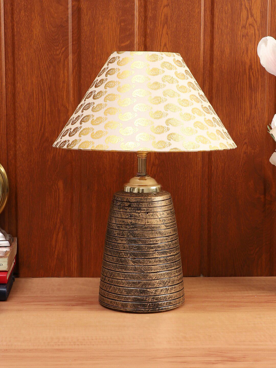 Foziq Brown & Mustard Yellow Printed Table Lamps Price in India