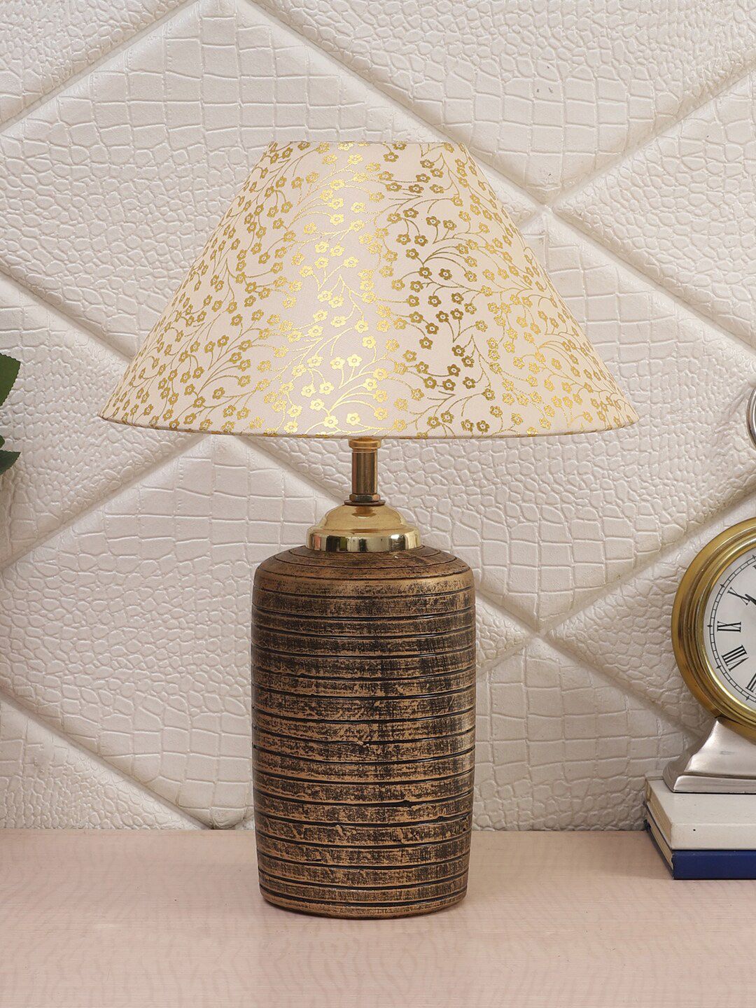 Foziq Mustard Yellow Printed Table Lamp Price in India