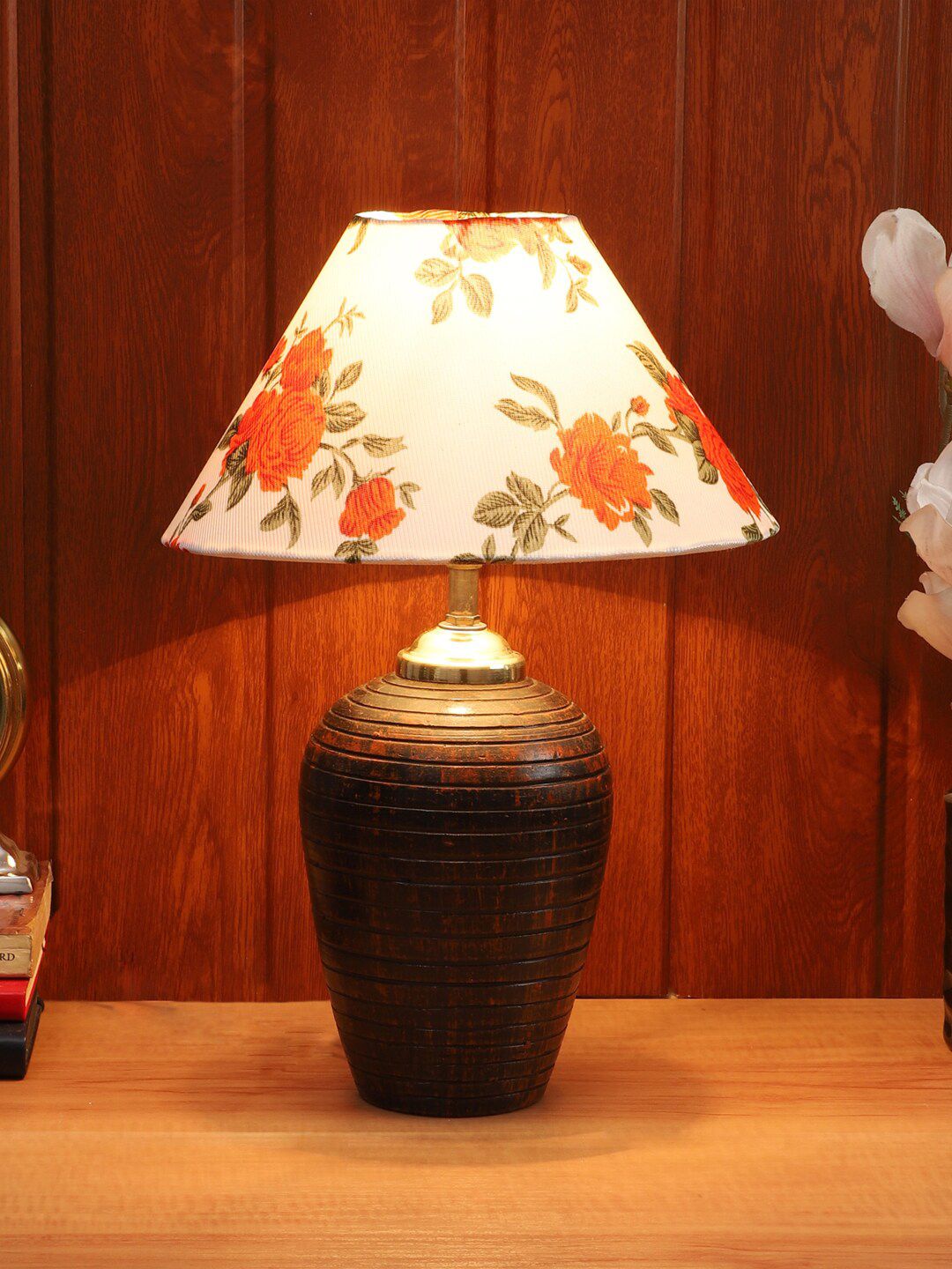 Goziq Brown & White Printed Table Lamps Price in India