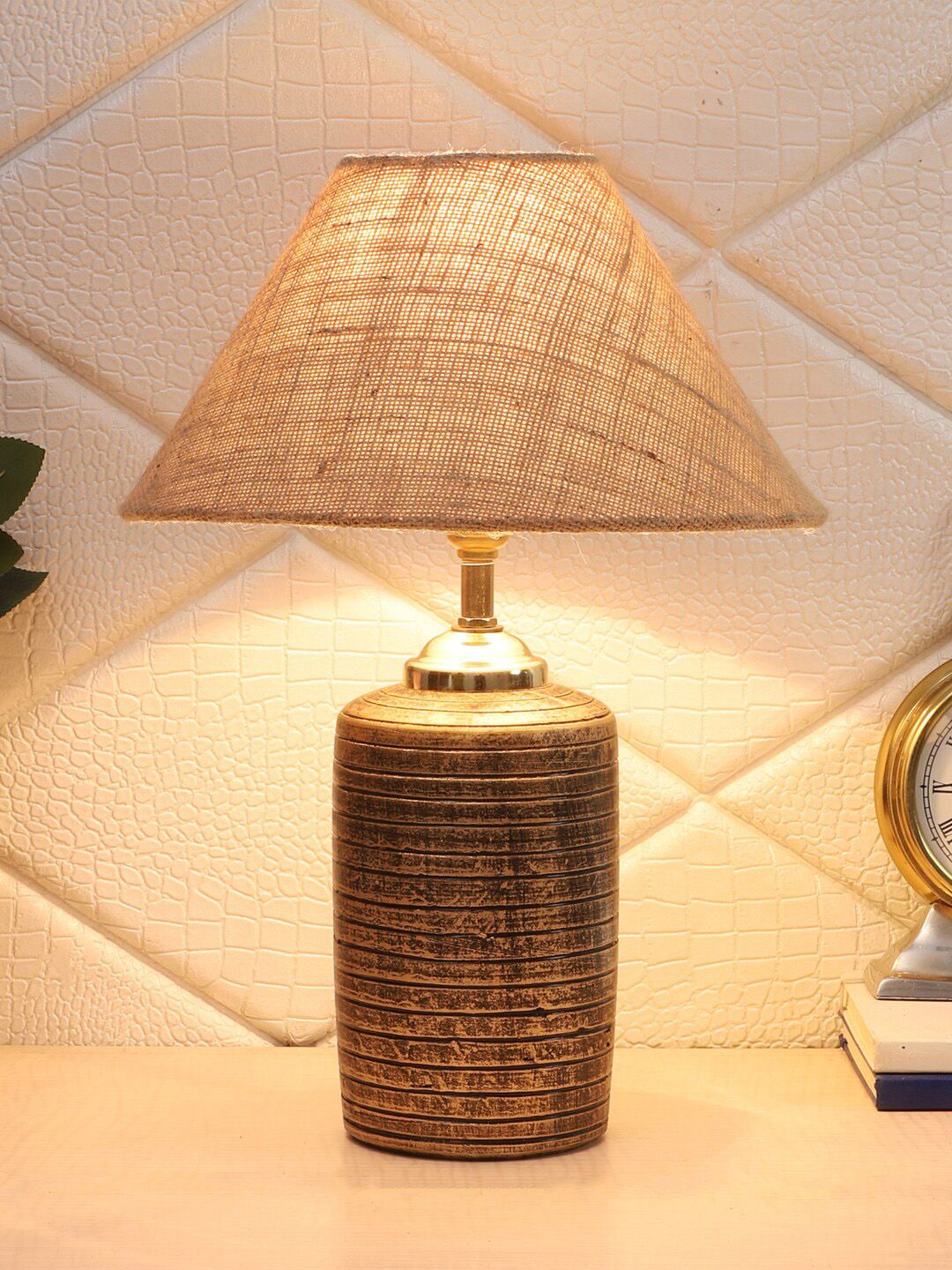 Foziq Mustard Solid Terracotta Table Lamp Price in India