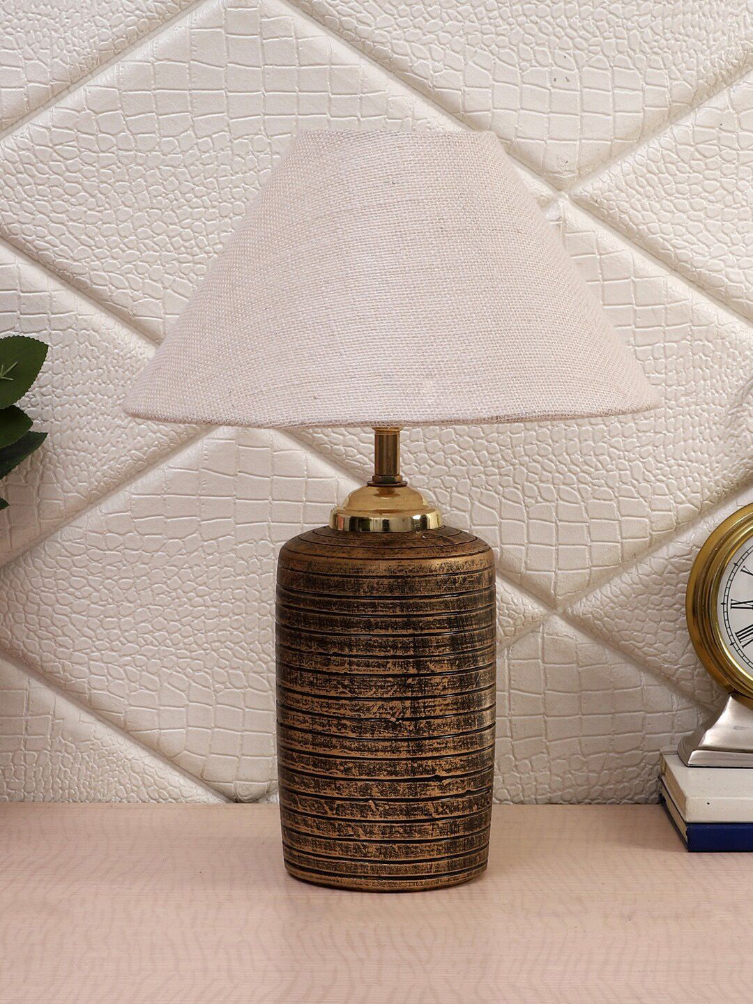 Foziq Brown & White Solid Table Lamp Price in India