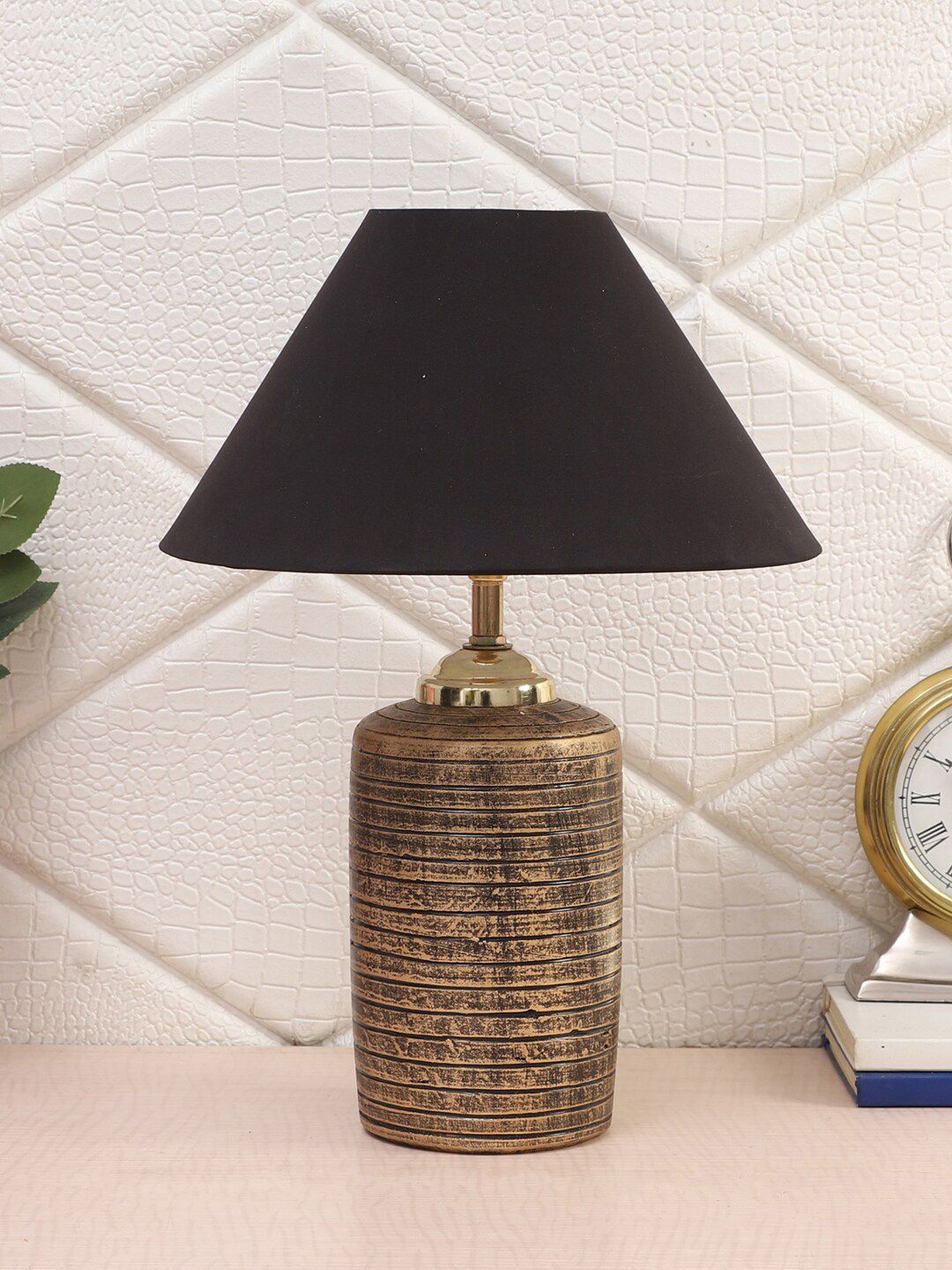 Foziq Mustard & Black Solid Table Lamp Price in India