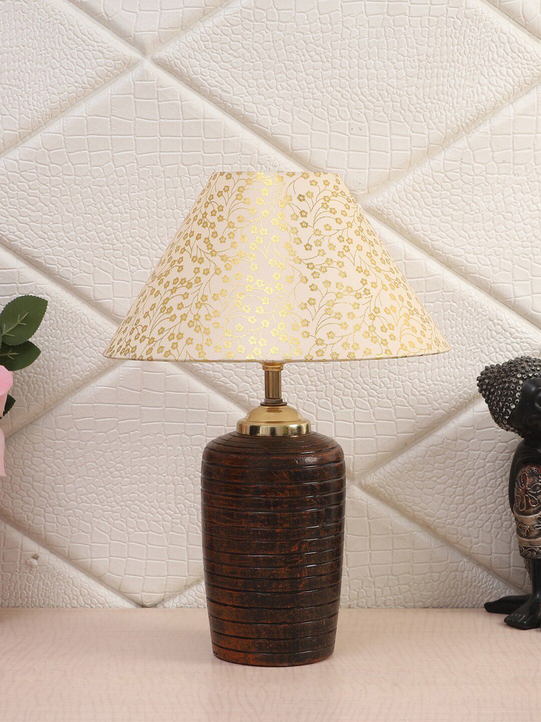 Foziq Brown & White Printed Table Lamp Price in India