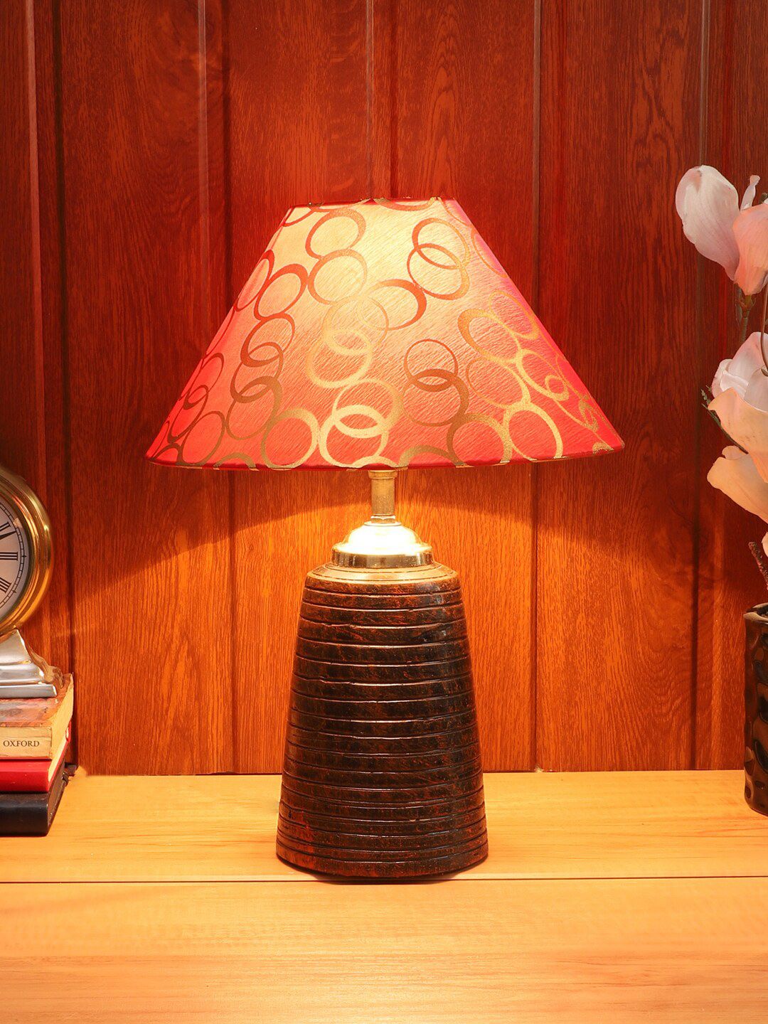 Foziq Brown & Red Printed Table Lamps Price in India