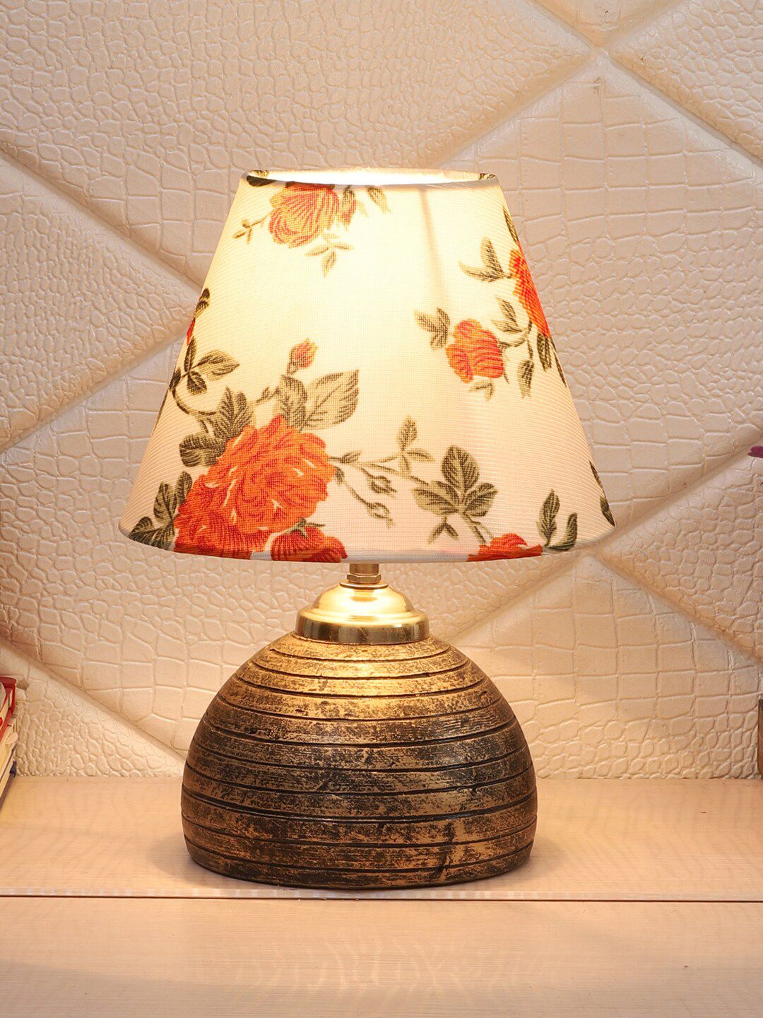 Foziq Mustard-Yellow Printed Terracotta Table Lamps Price in India