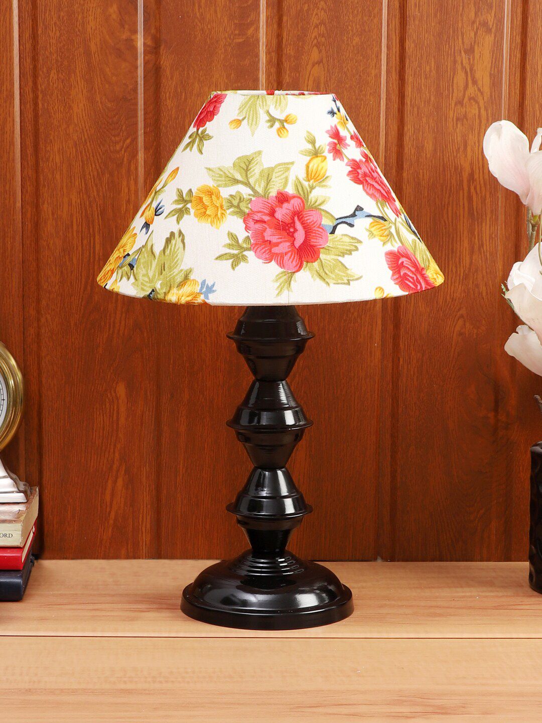 Foziq Black & White Floral Printed Metal Table Lamps Price in India