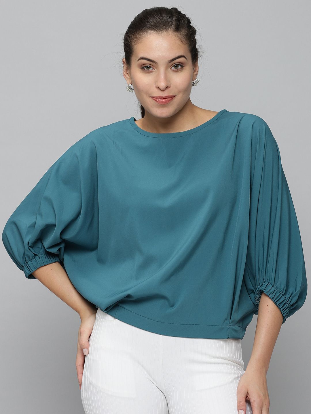 SHOWOFF Batwing Sleeves Cinched Waist Regular Top Price in India