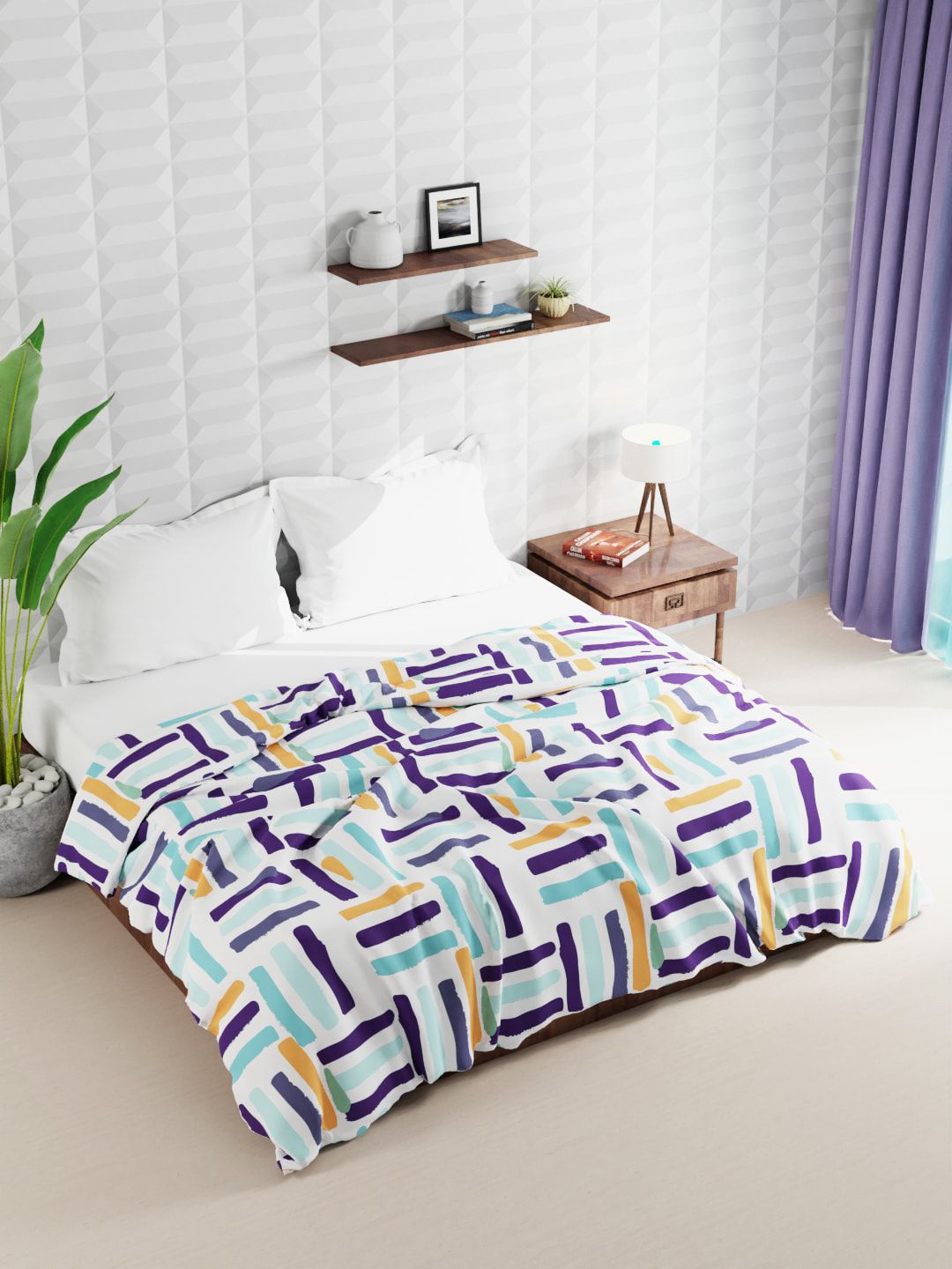 BIANCA White & Green Striped Microfiber AC Room Double Bed Comforter Price in India