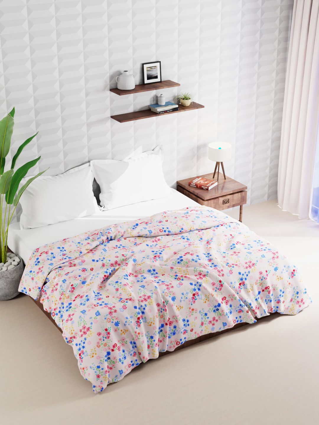 BIANCA Pink & Blue Floral Microfiber AC Room Double Bed Comforter Price in India