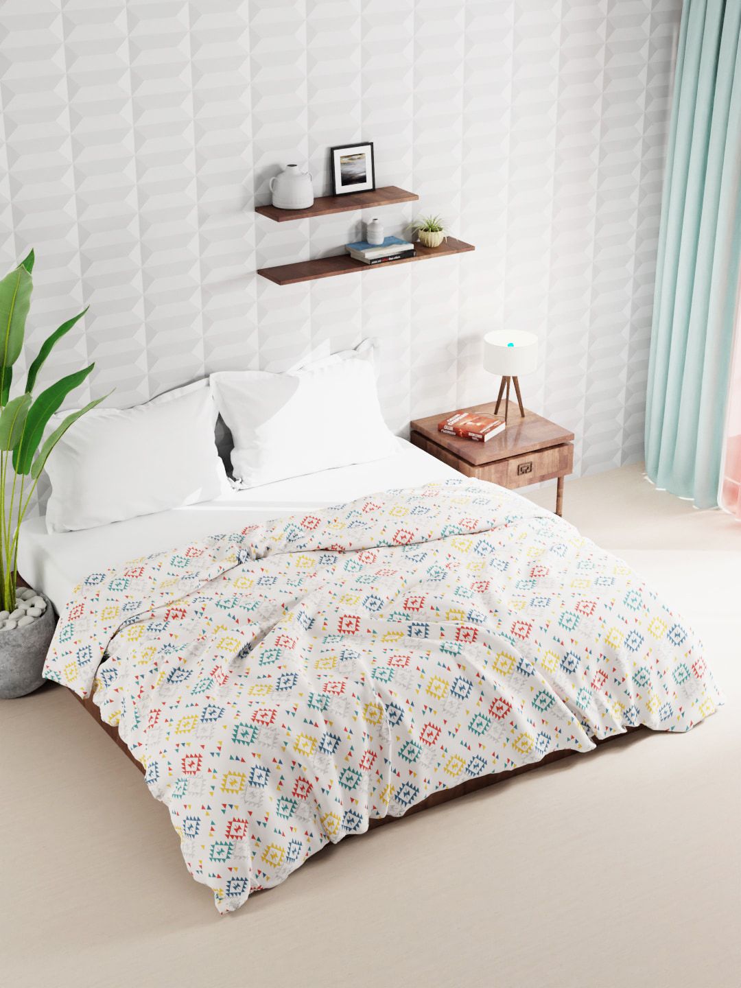 BIANCA Peach-Coloured & Blue Geometric Microfiber AC Room Double Bed Comforter Price in India