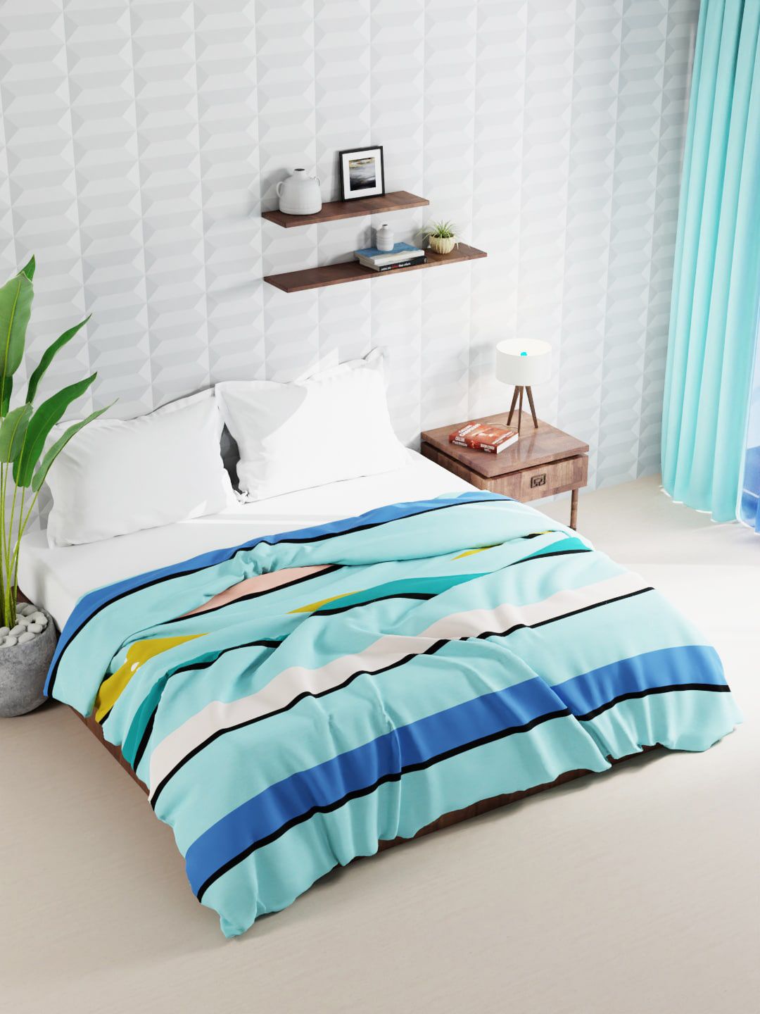 BIANCA Blue & Black Striped Microfiber AC Room Double Bed Comforter Price in India