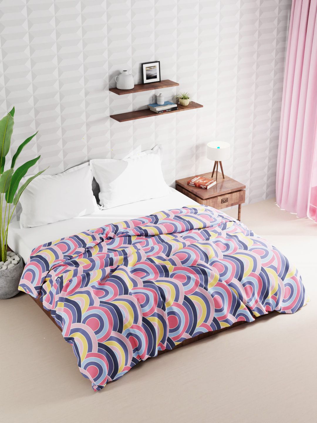 BIANCA Pink & Yellow Geometric Microfiber AC Room Double Bed Comforter Price in India