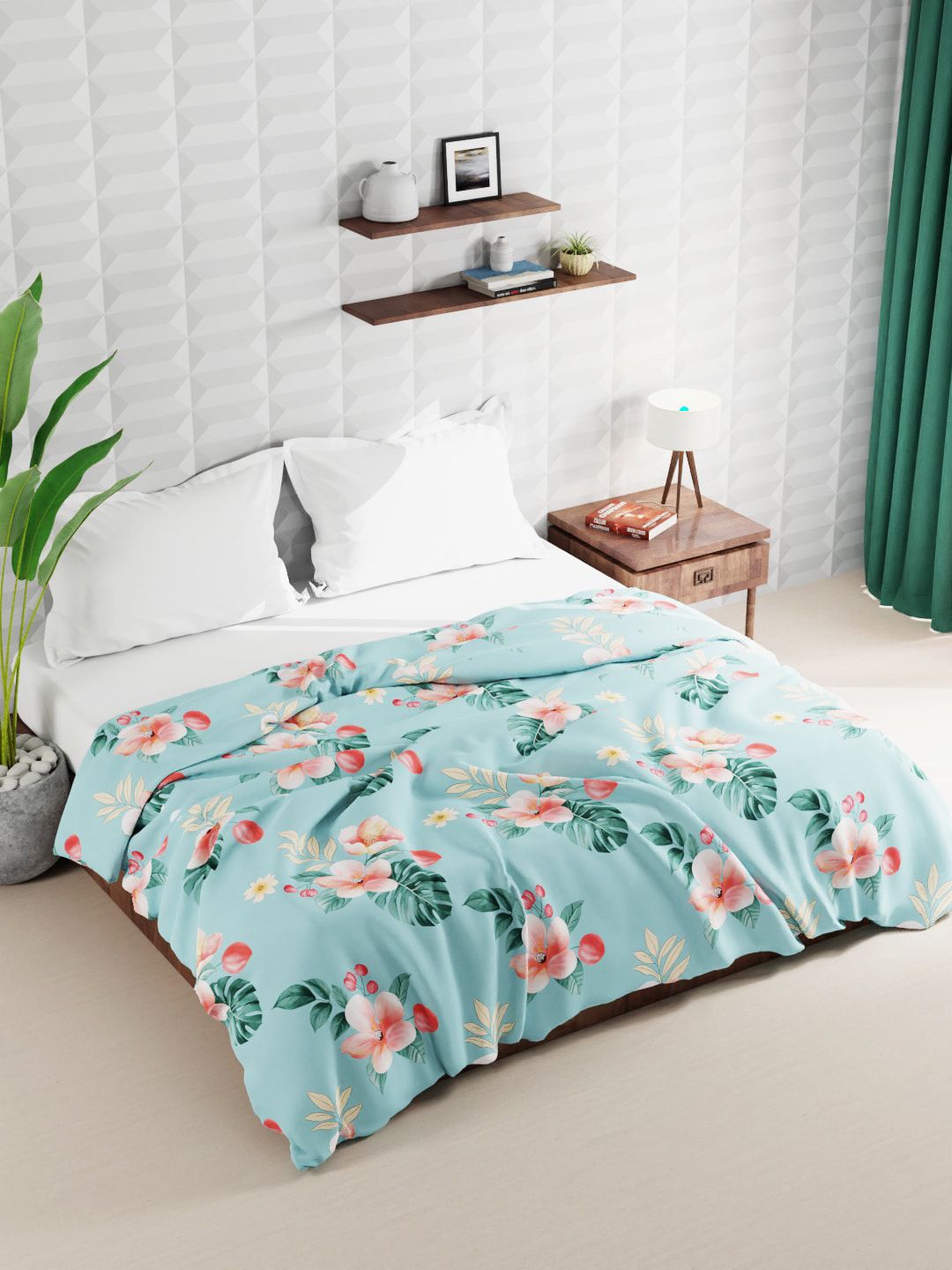 BIANCA Blue & Green Floral Microfiber AC Room Double Bed Comforter Price in India