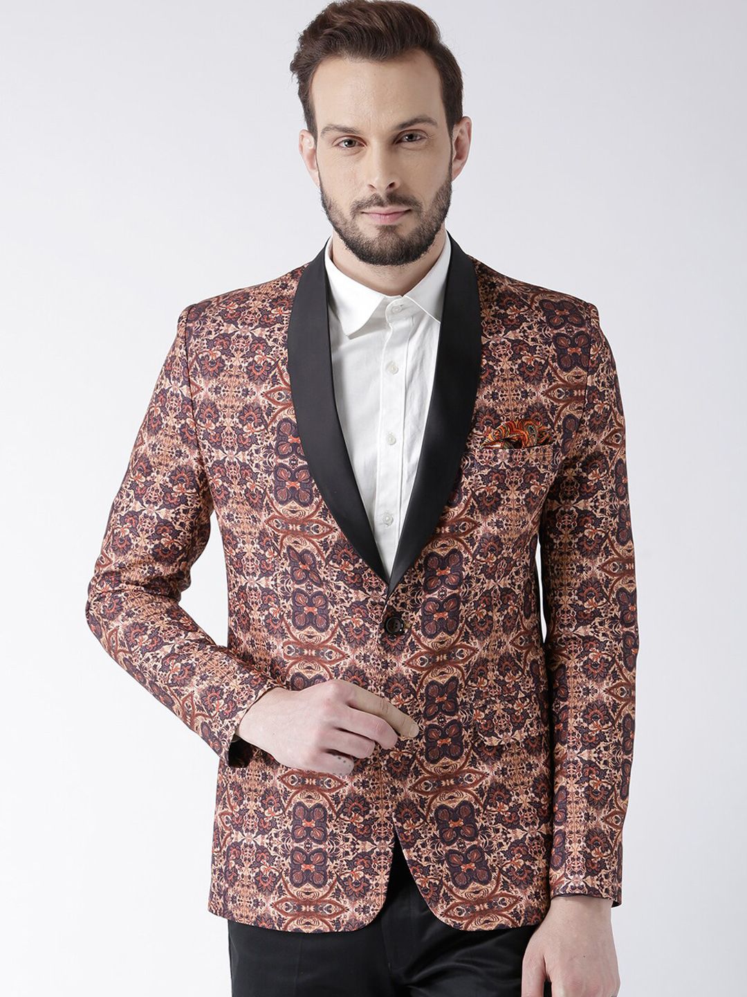 hangup trend Men Brown Printed Single Breasted Blazer