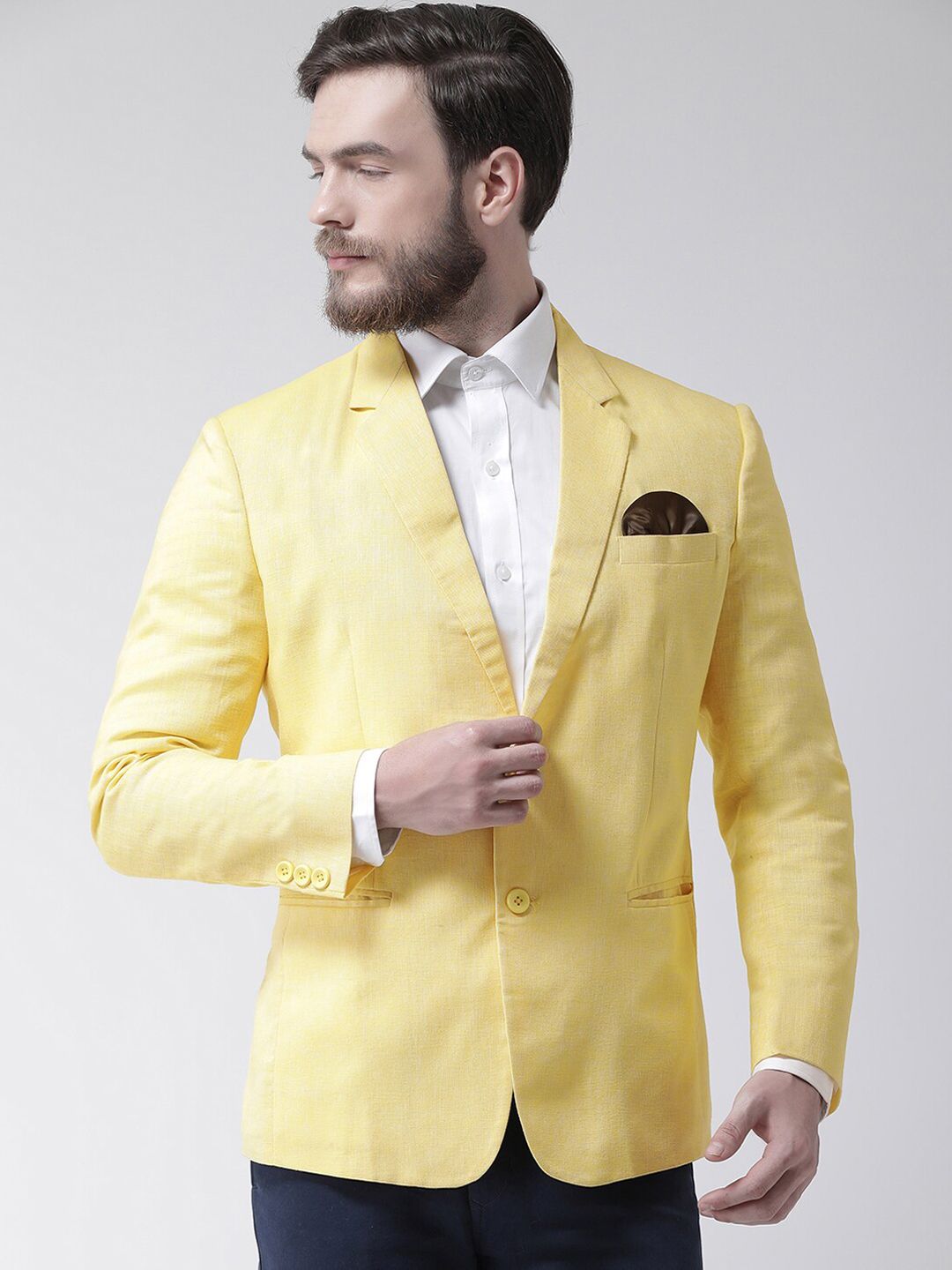 hangup trend Men Yellow Solid Single Breasted Blazer