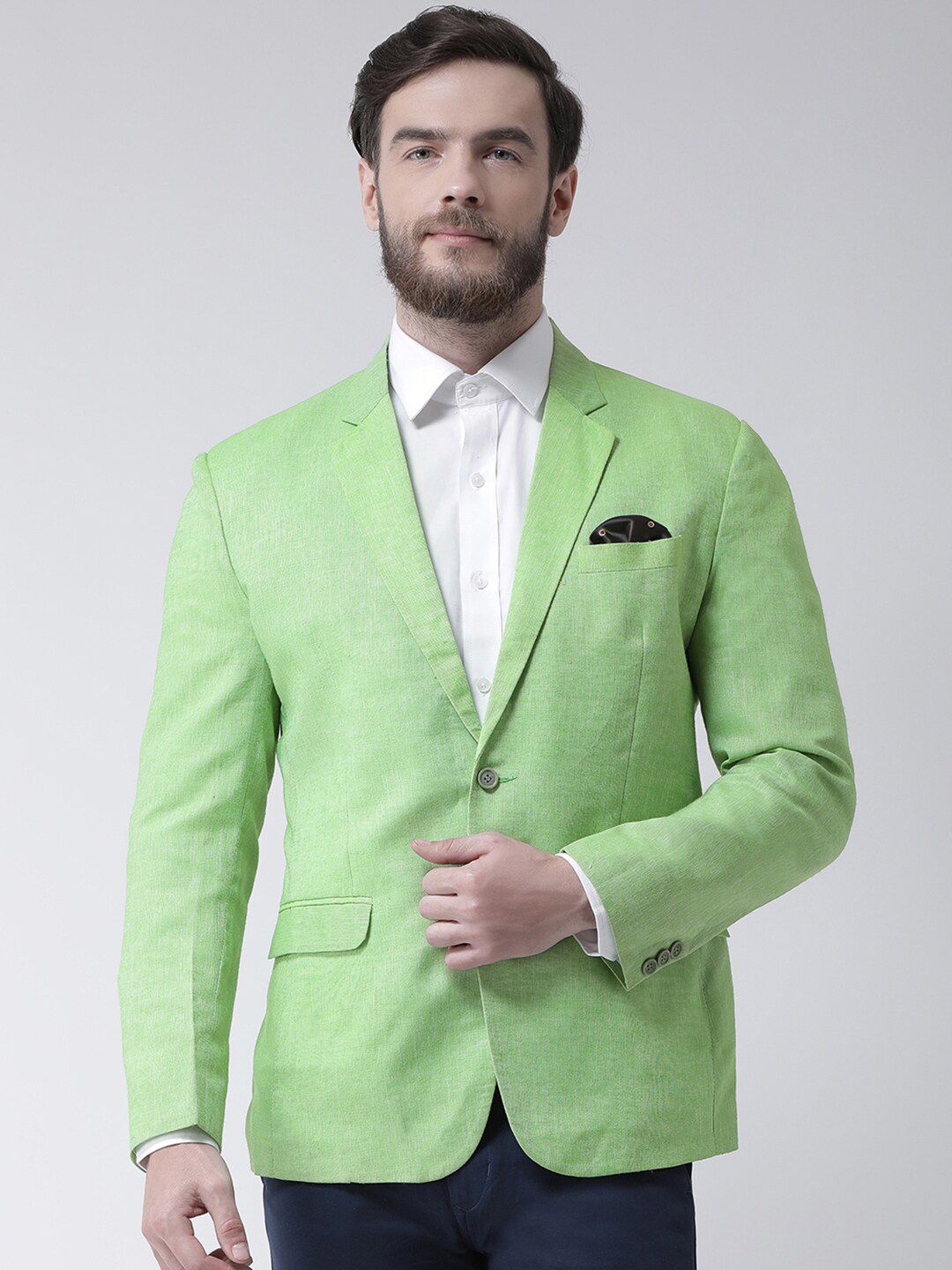 hangup trend Men Lime Green Solid Single Breasted Formal Blazers