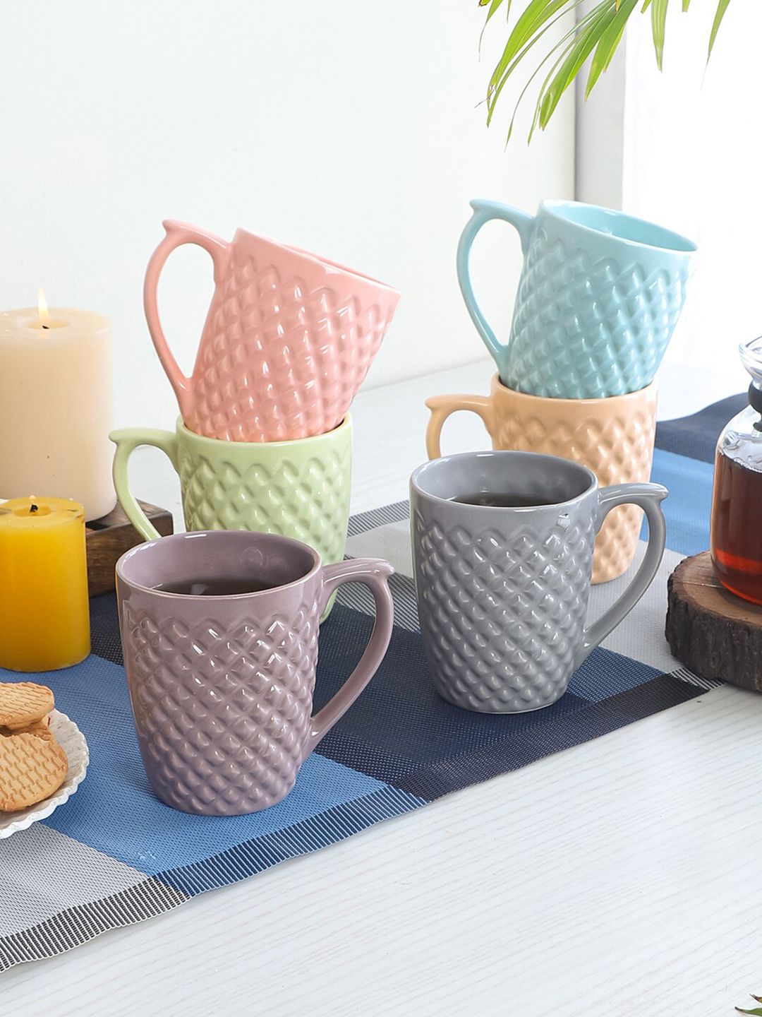 CDI Set Of 6 Textured Ceramic Glossy Cups and Mugs Price in India