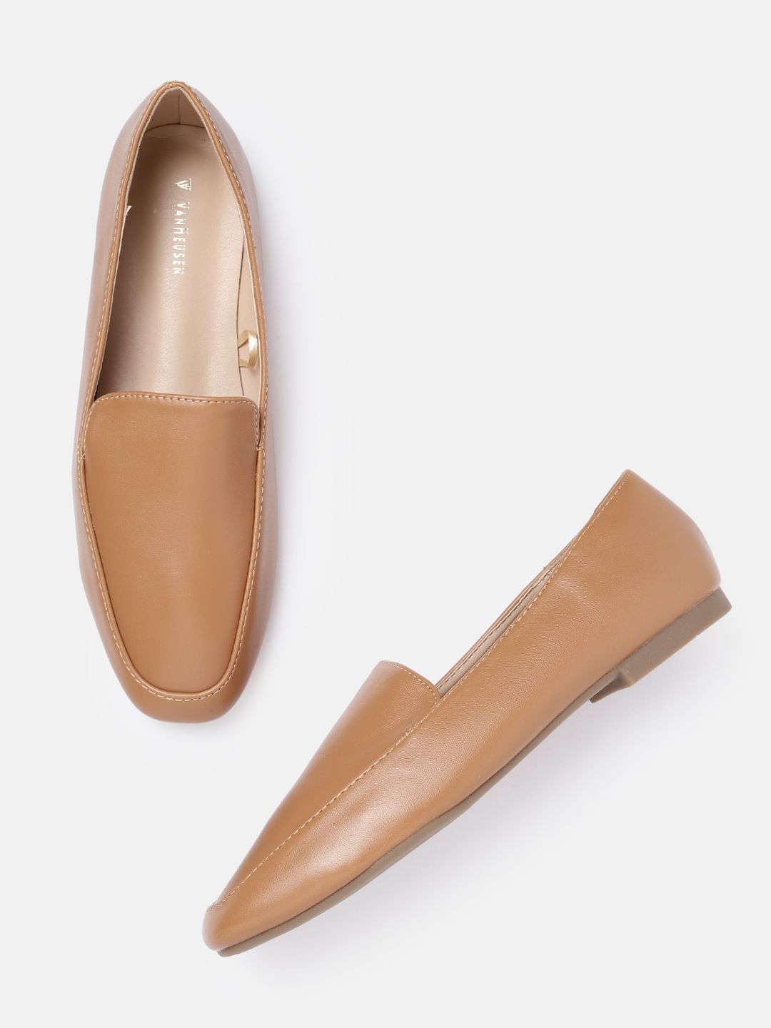 Van Heusen Woman Camel Brown Solid Loafers Price in India