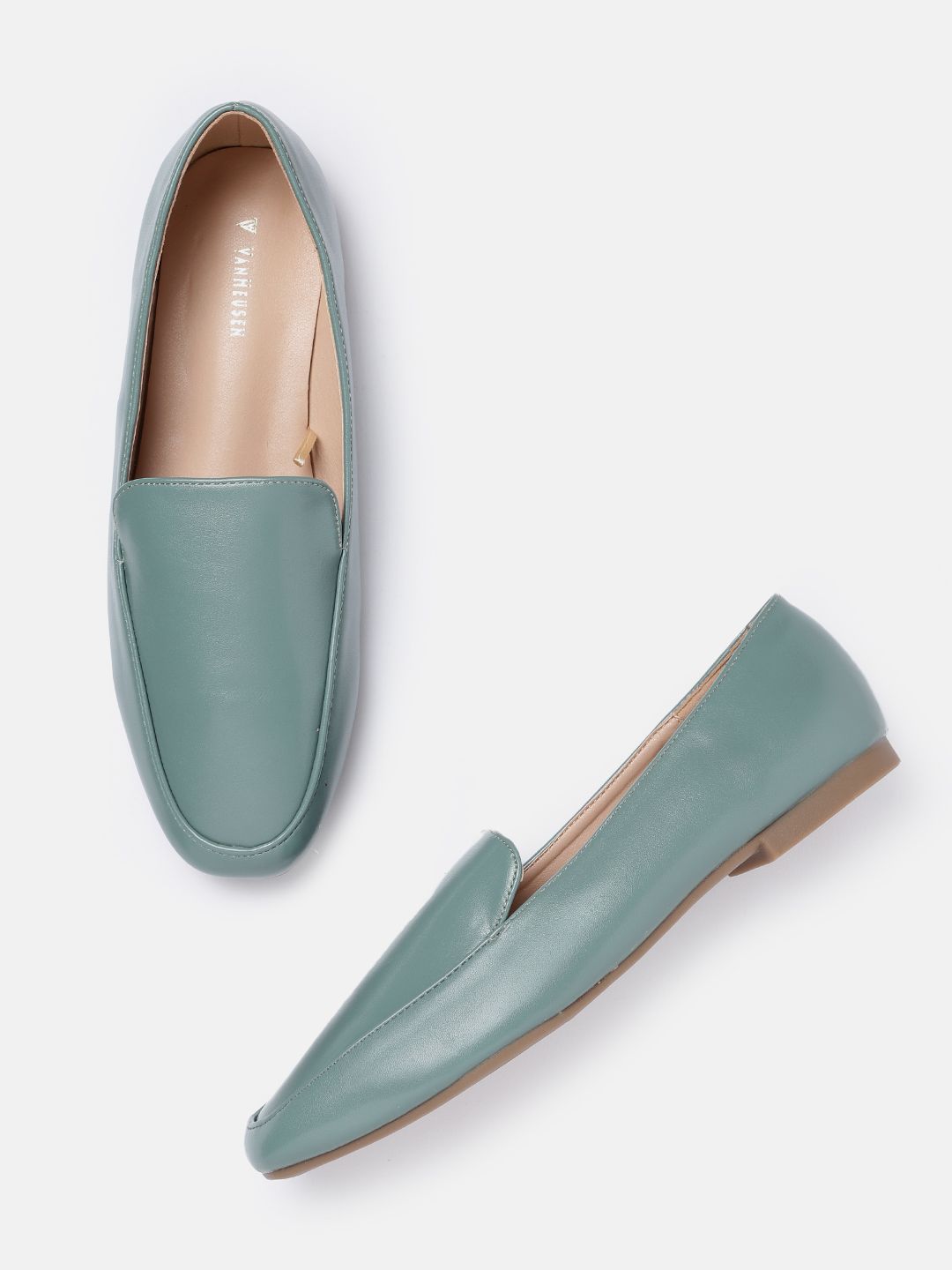 Van Heusen Woman Sage Green Solid Loafers Price in India