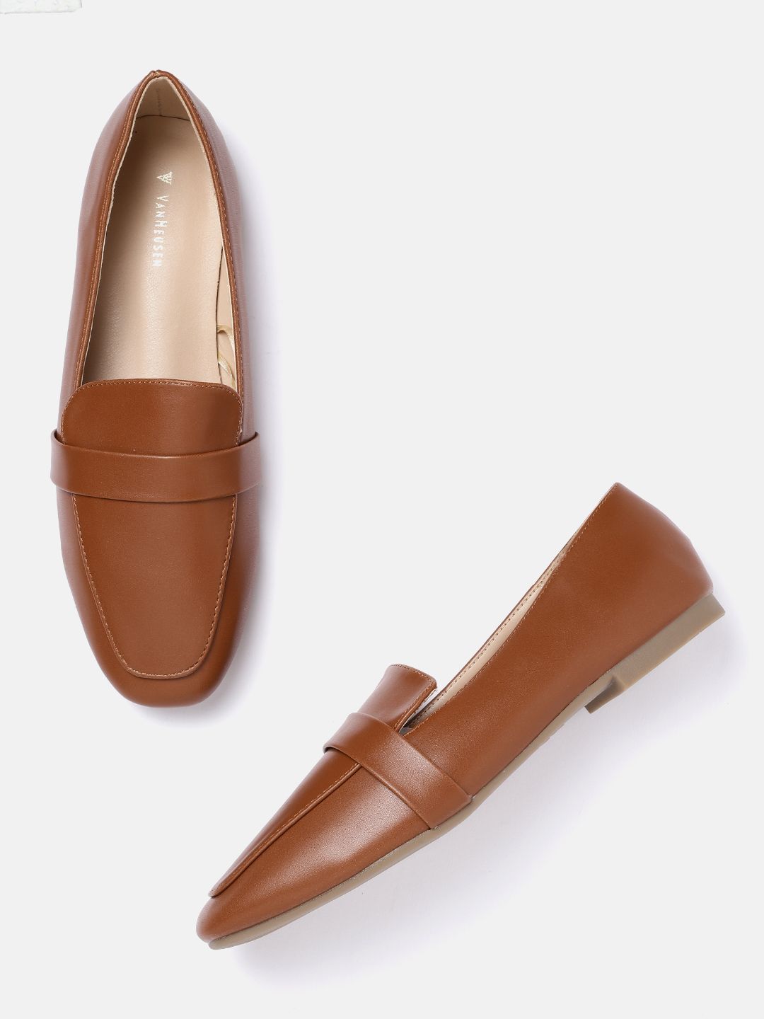 Van Heusen Woman Coffee Brown Solid Loafers Price in India