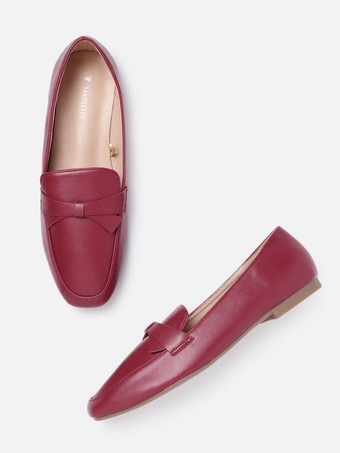 Van Heusen Woman Maroon Solid Bow Detail Loafers Price in India