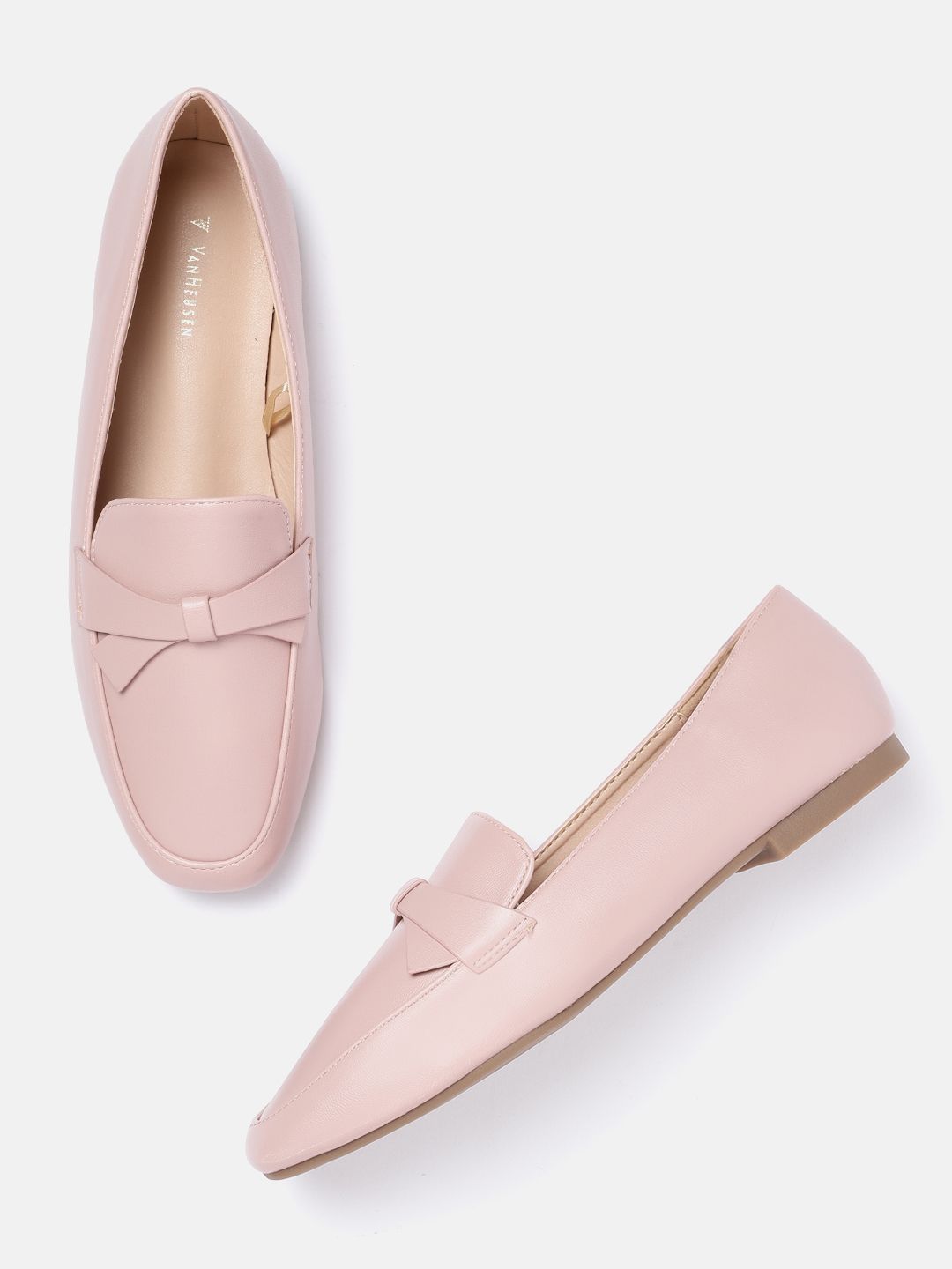 Van Heusen Woman Peach-Coloured Solid Bow Detail Loafers Price in India