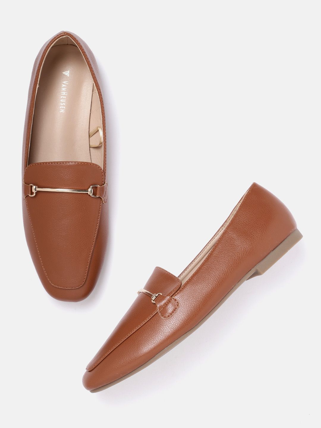 Van Heusen Woman Women Tan PU Horsebit Loafers Price in India