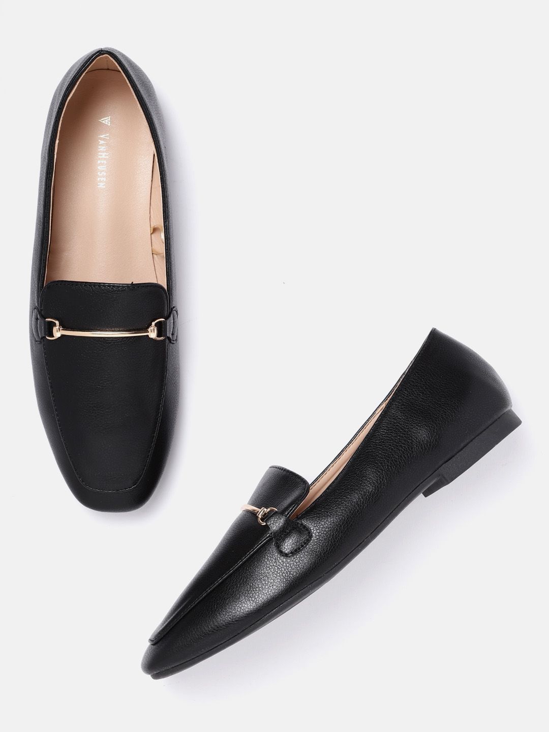 Van Heusen Woman Women Black PU Horsebit Loafers Price in India