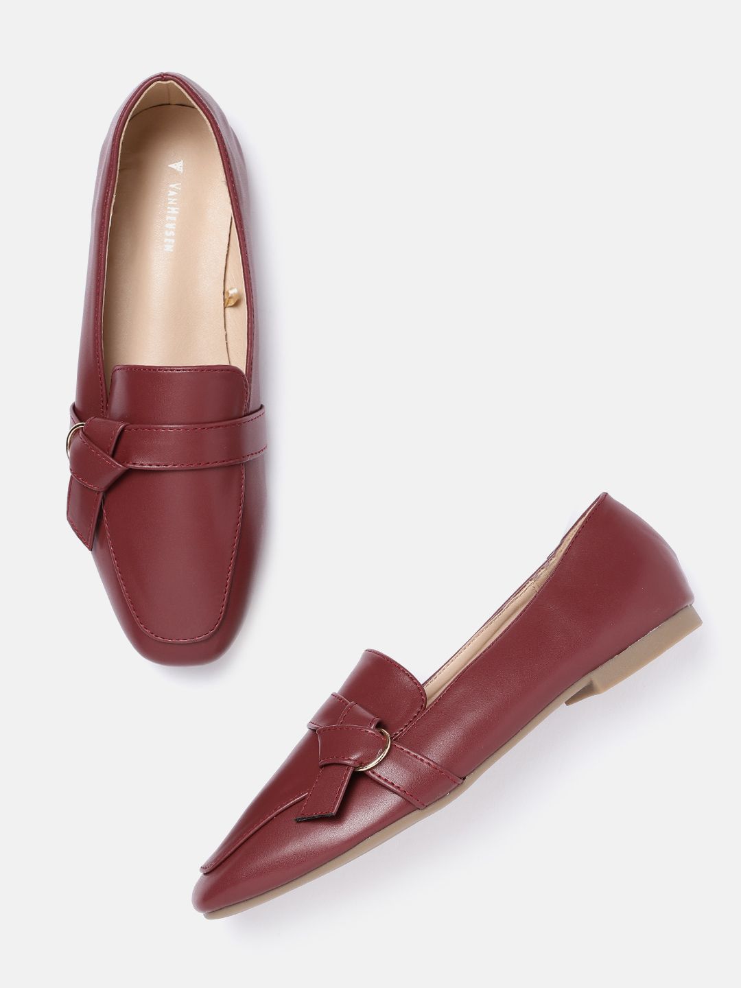 Van Heusen Woman Women Burgundy PU Loafers Price in India