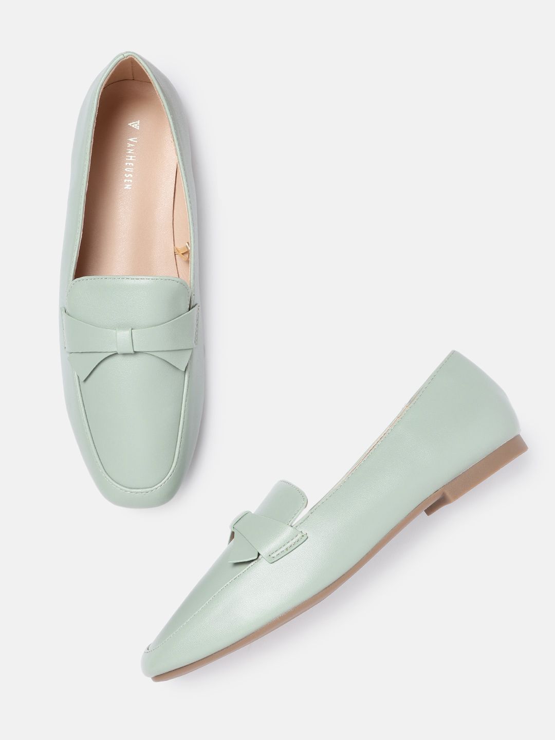 Van Heusen Woman Women Sage Green PU Loafers Price in India