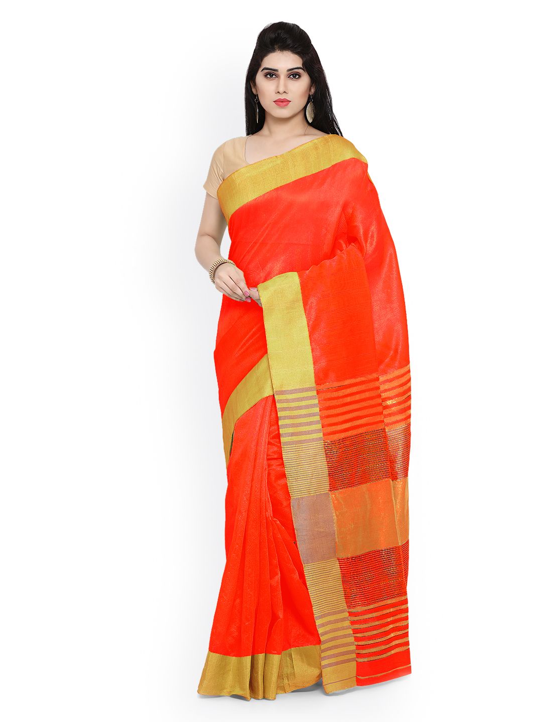 Saree mall Orange Art Silk Saree Price in India