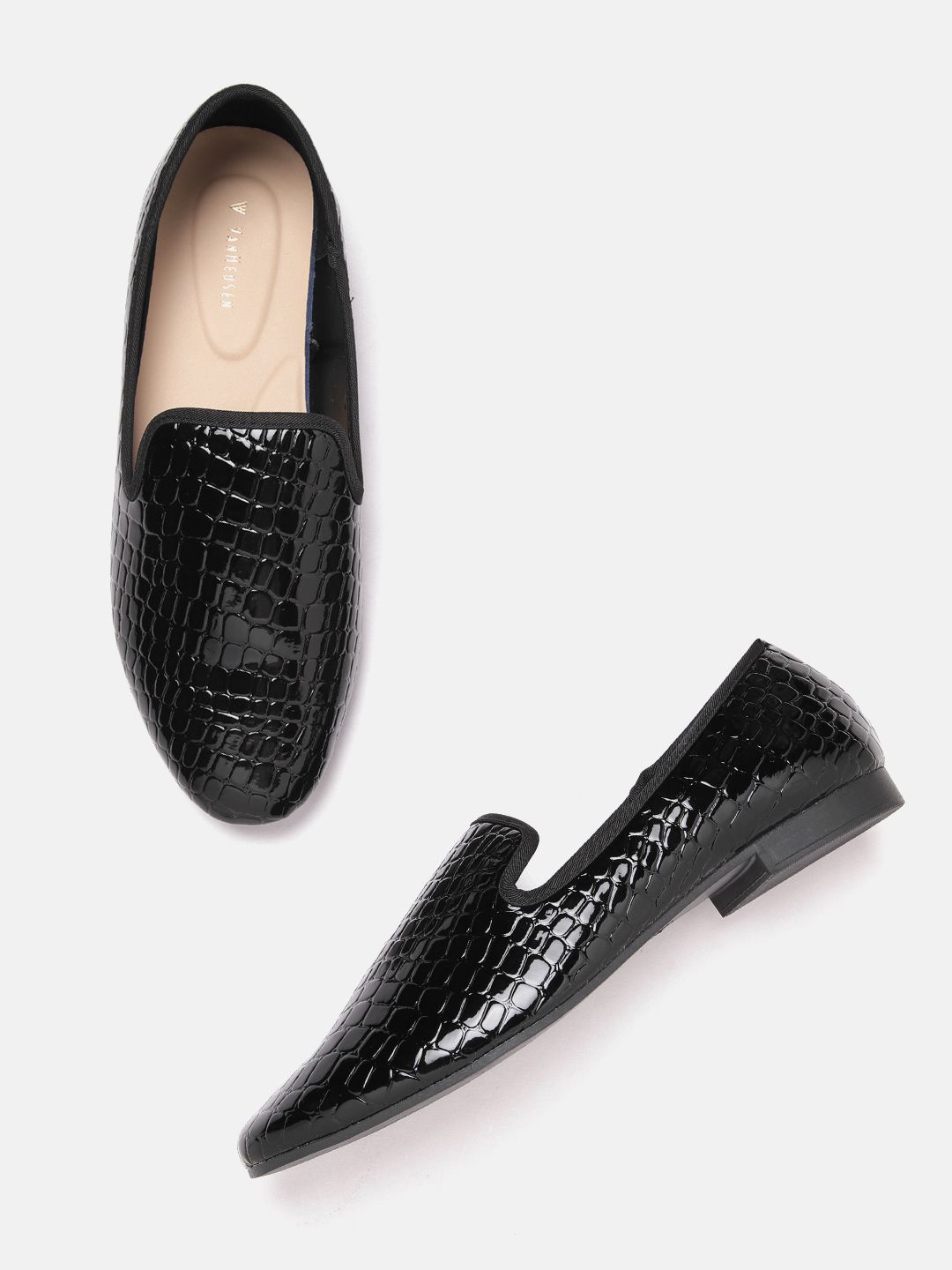 Van Heusen Woman Black Croc Textured Slip-On Sneakers Price in India