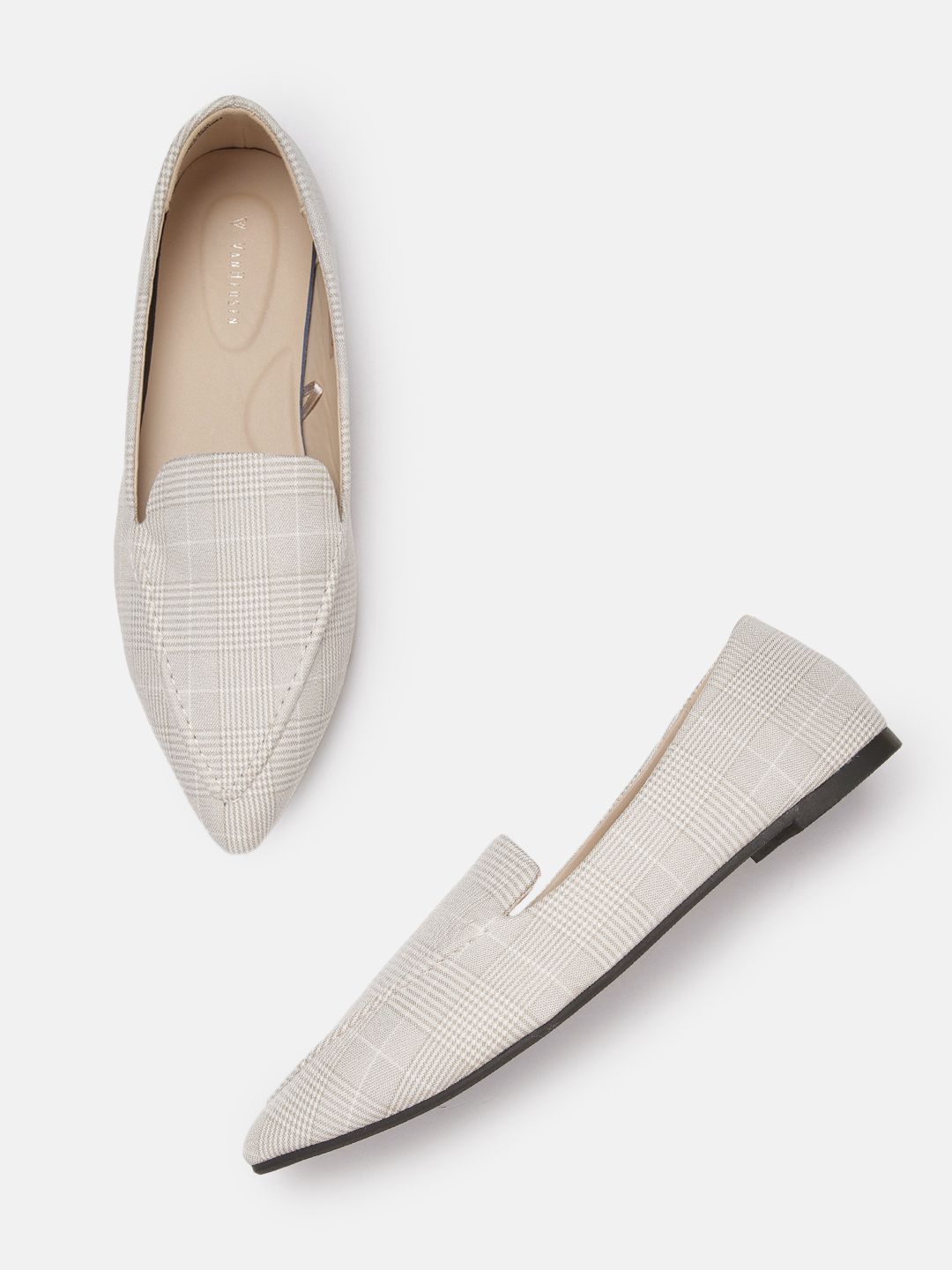 Van Heusen Woman Beige Checked Pointed Toe Loafers Price in India