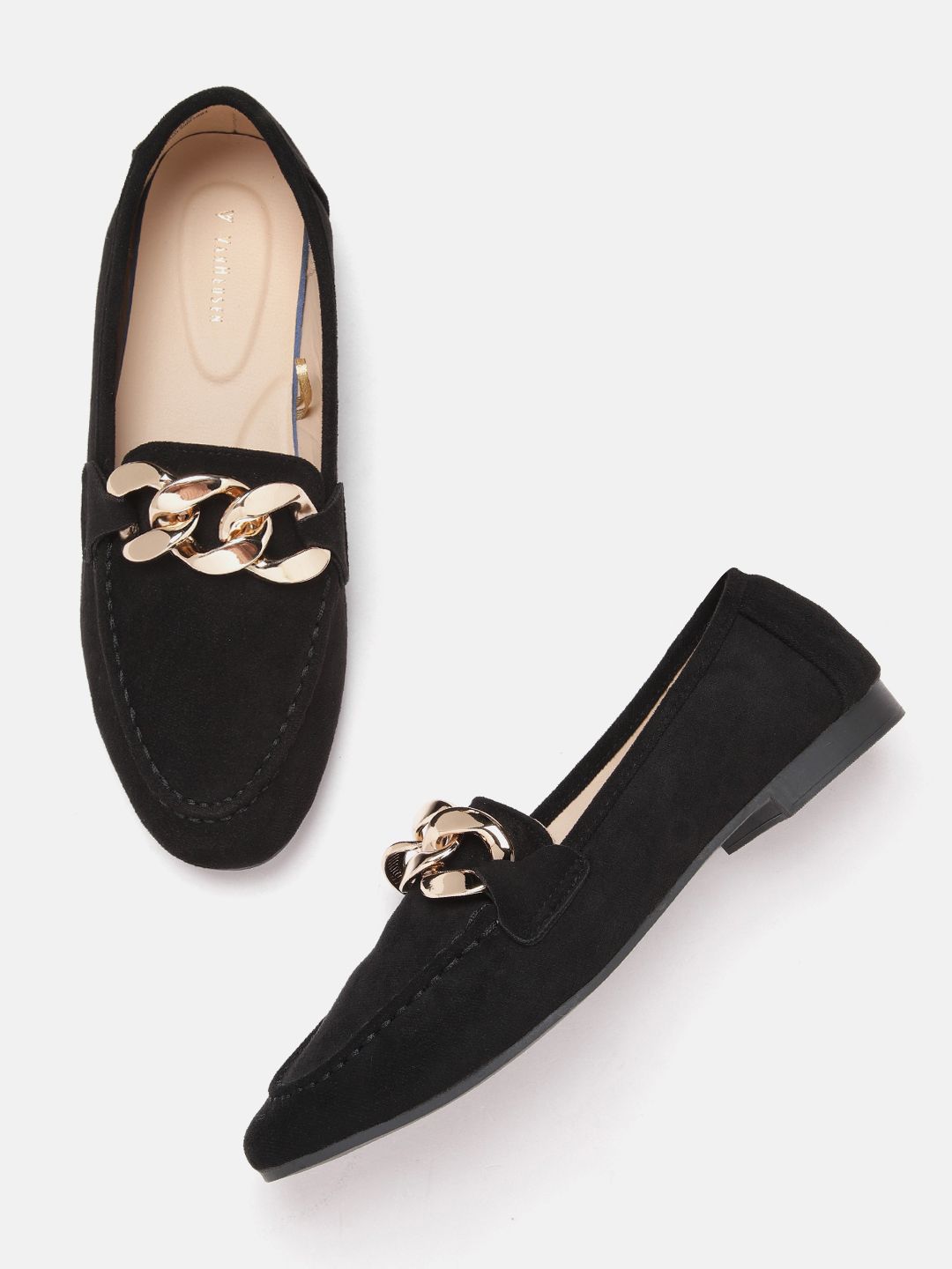 Van Heusen Woman Solid Loafers with Metallic Chain Detail Price in India