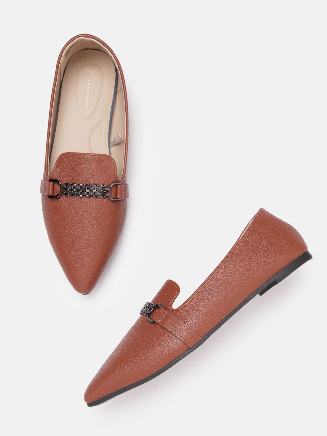 Van Heusen Woman Tan Brown Solid Horsebit Slip-Ons Price in India