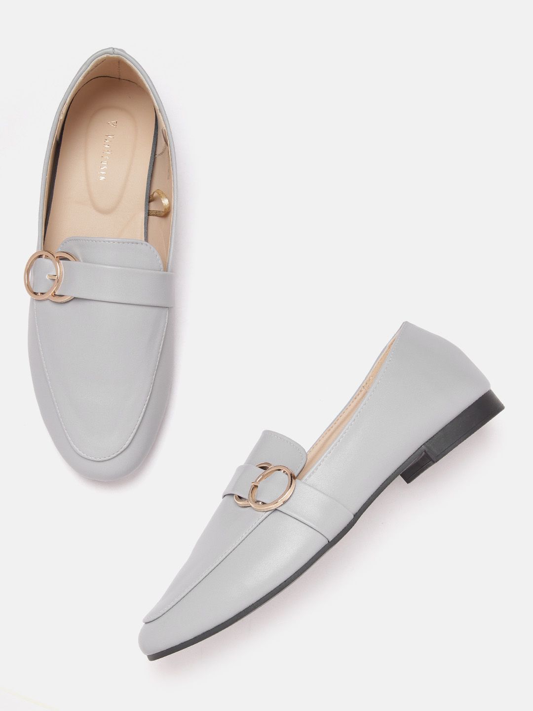 Van Heusen Woman Grey Solid Loafers with Buckles Price in India