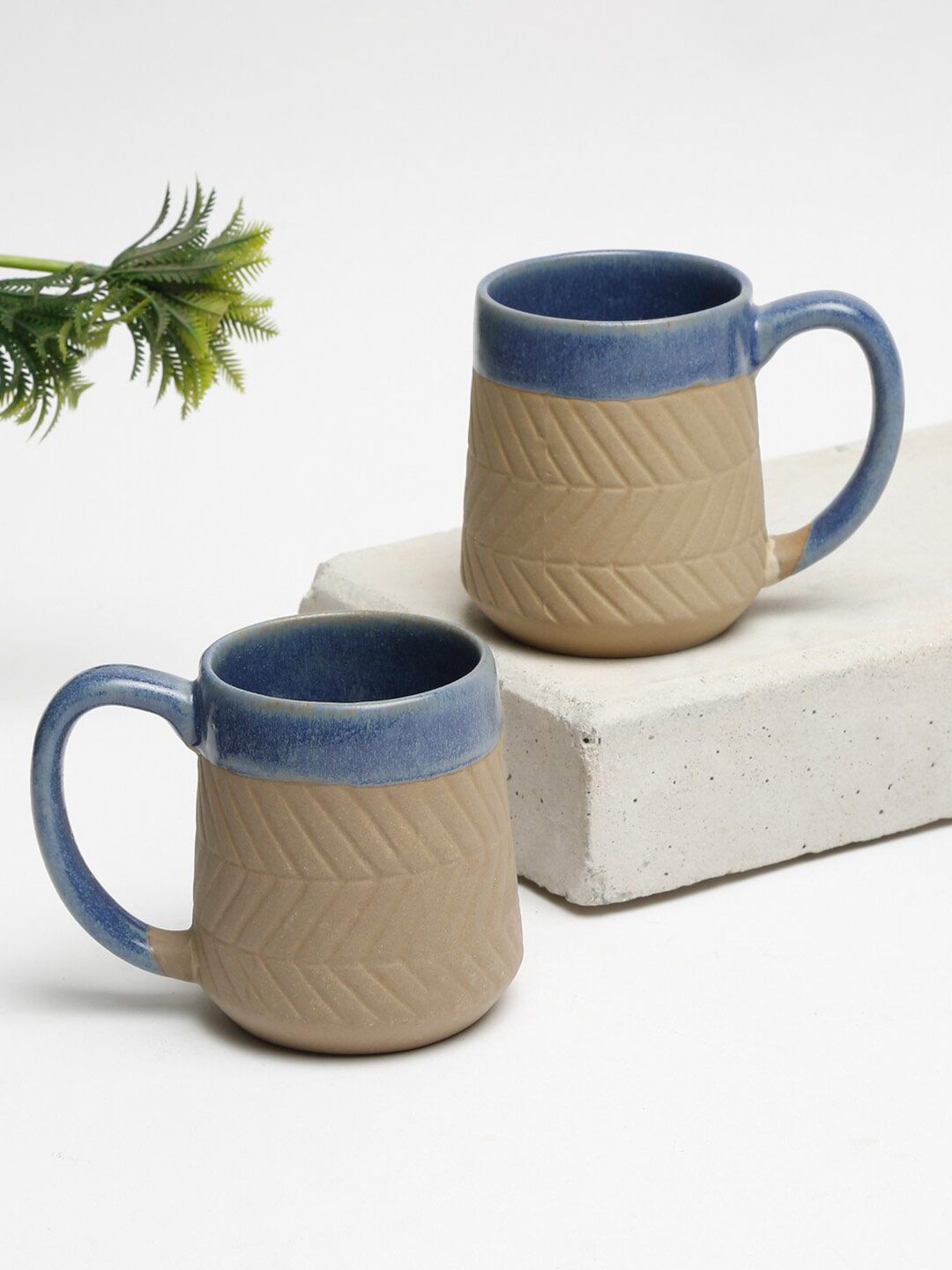 EK BY EKTA KAPOOR Set Of 2 Textured Ceramic Glossy Cups and Mugs Price in India