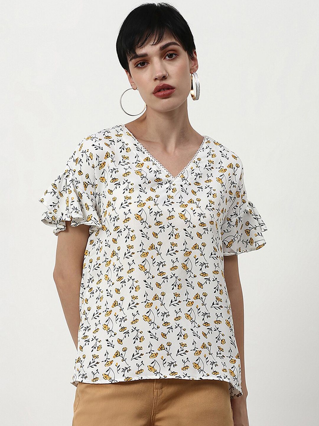 abof White Floral Print Top Price in India