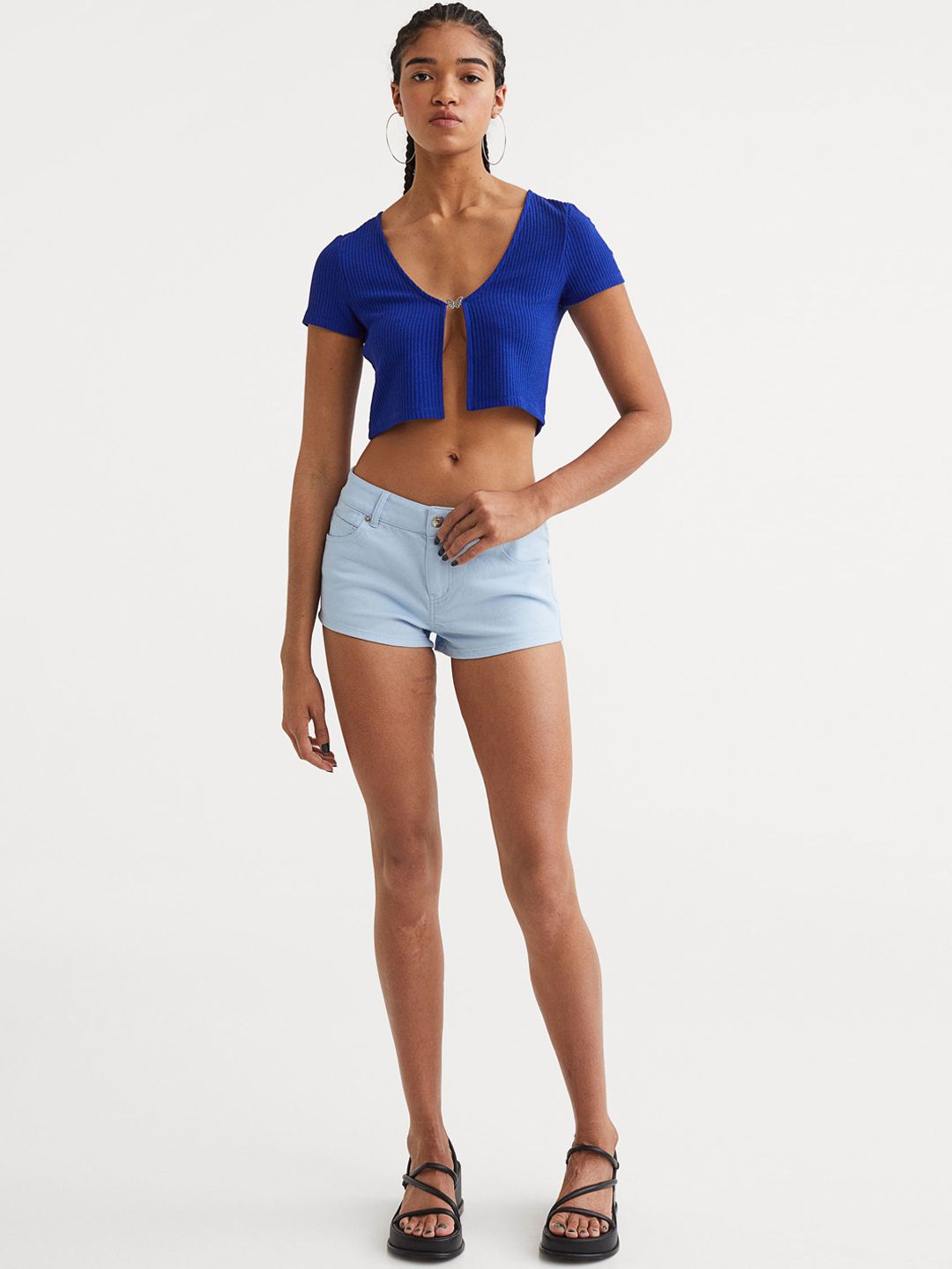 H&M Women Blue Cotton Twill Shorts Price in India