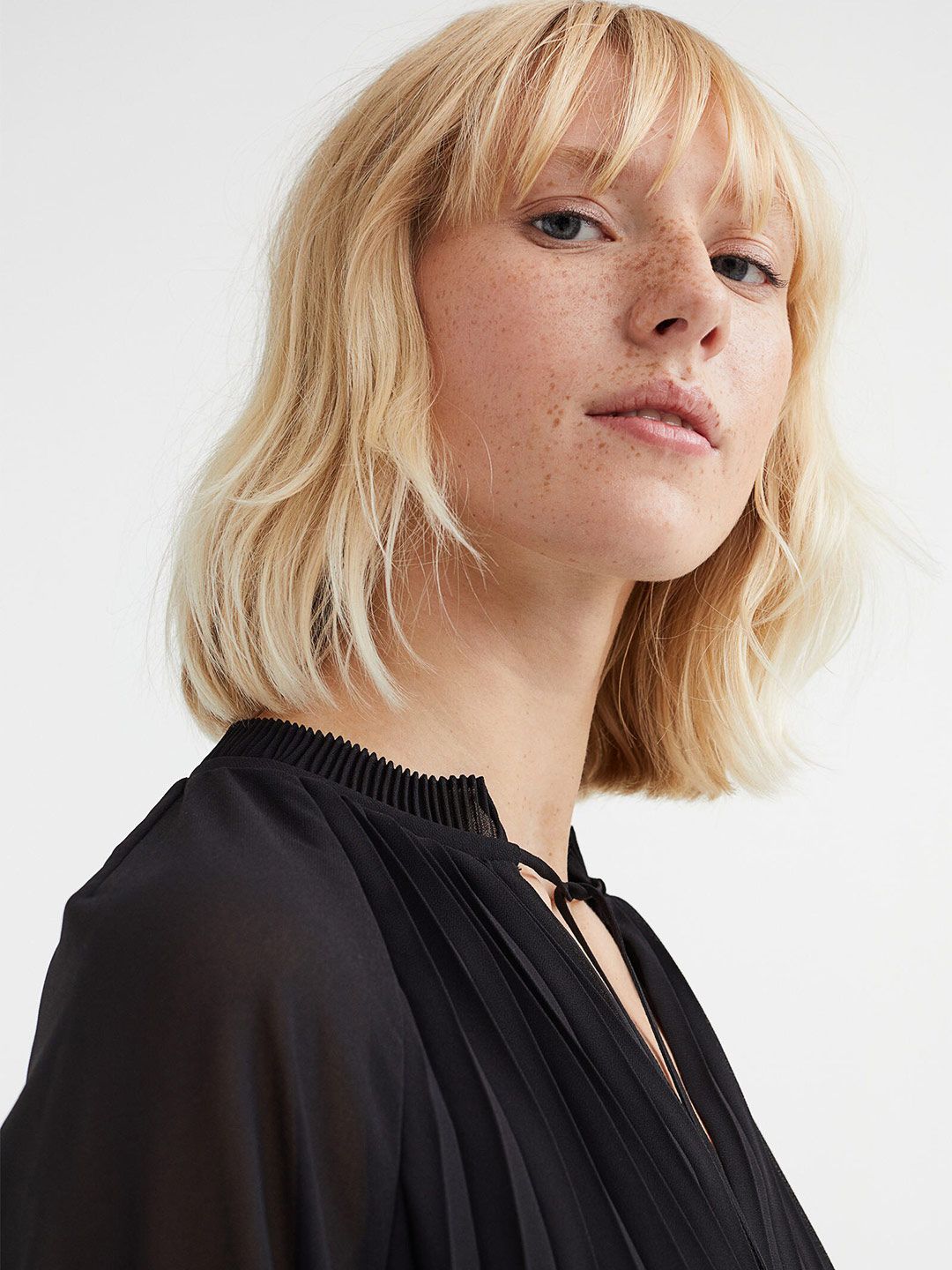 Buy H&M Women Black Pleated Chiffon Blouse - Tops for Women