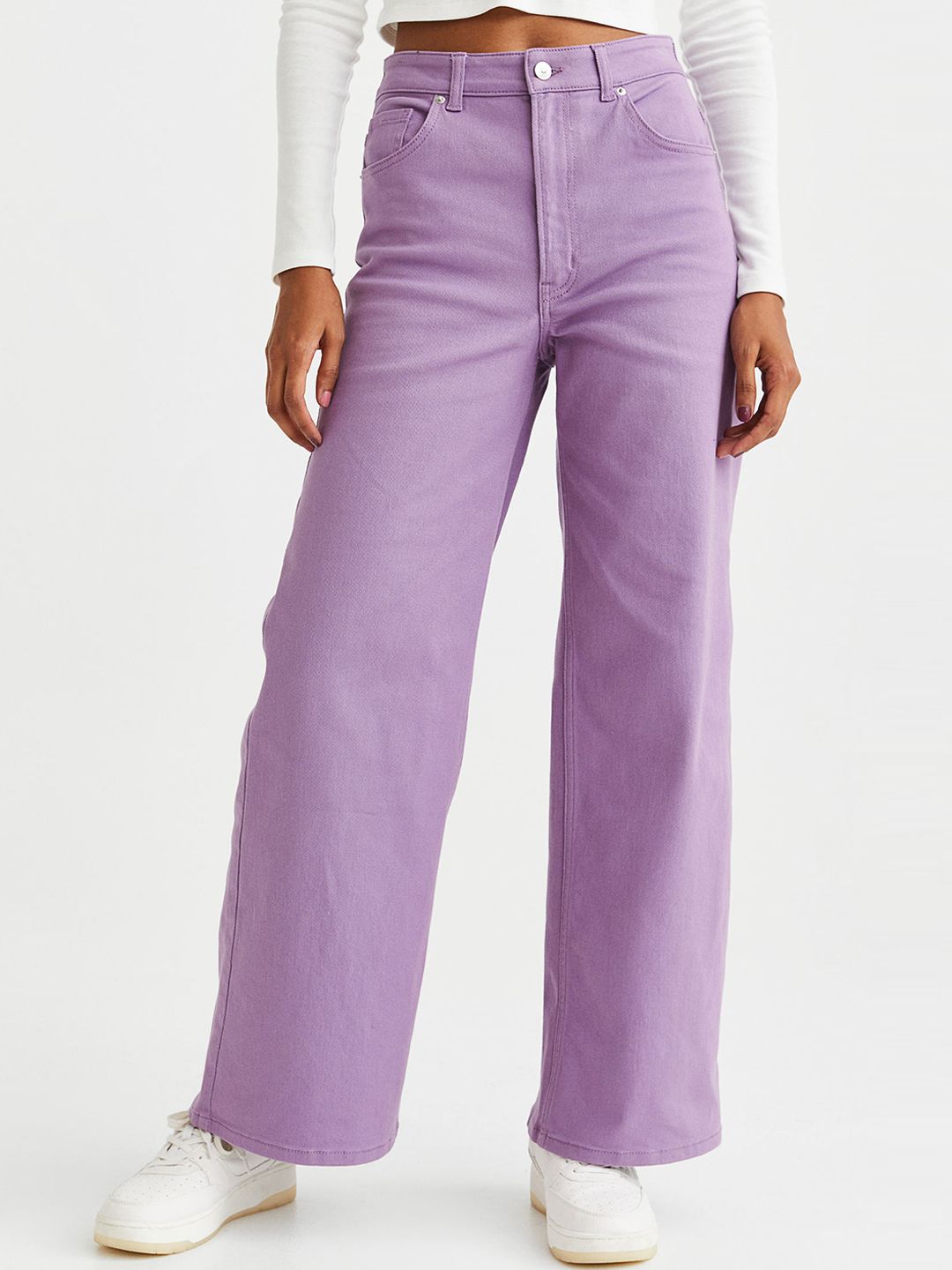 H&M Women Purple Wide Denim Jeans Price in India