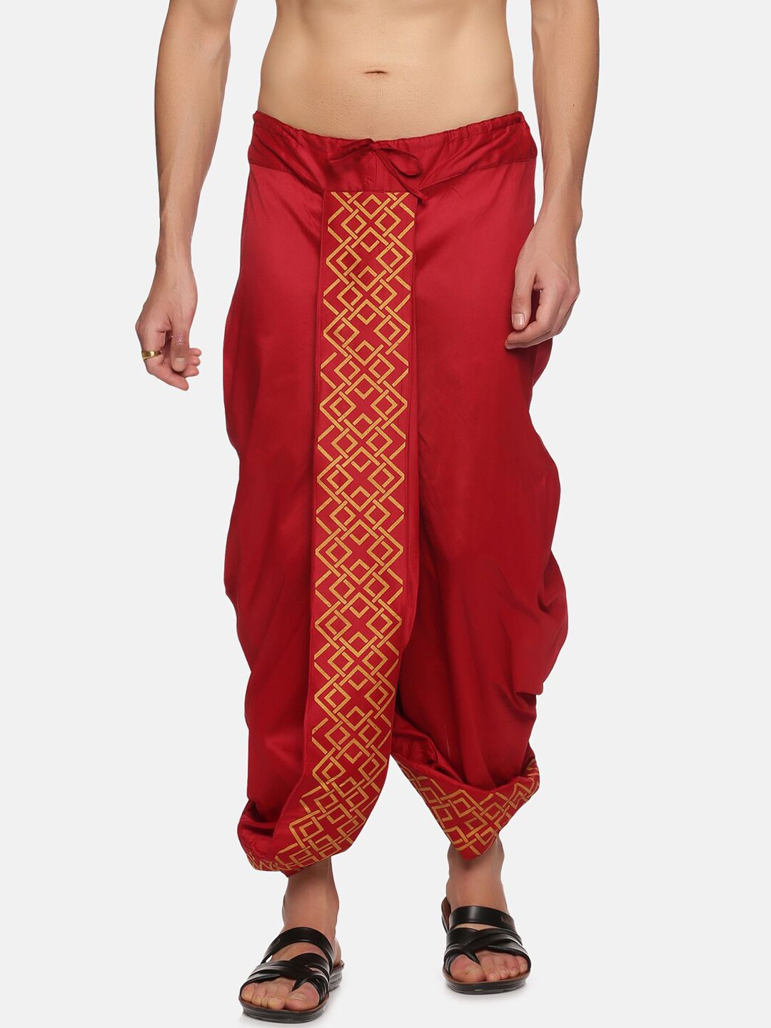 Sethukrishna Men Maroon Printed Dhoti