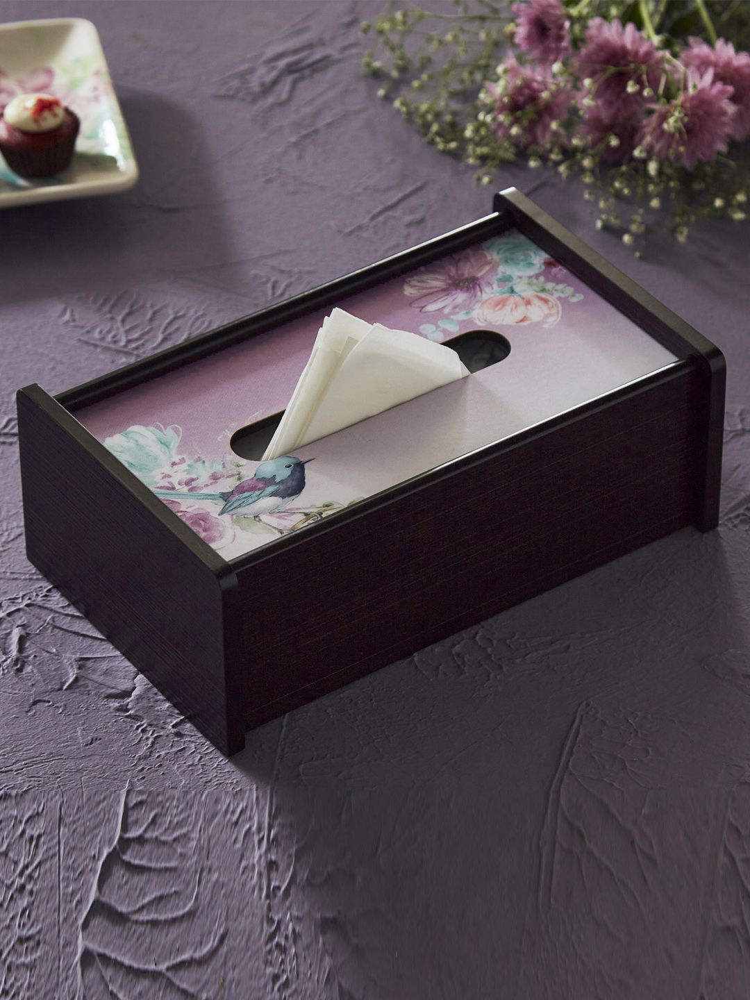 Home Centre Brown & Pink Printed Wood Tissue Holder Price in India