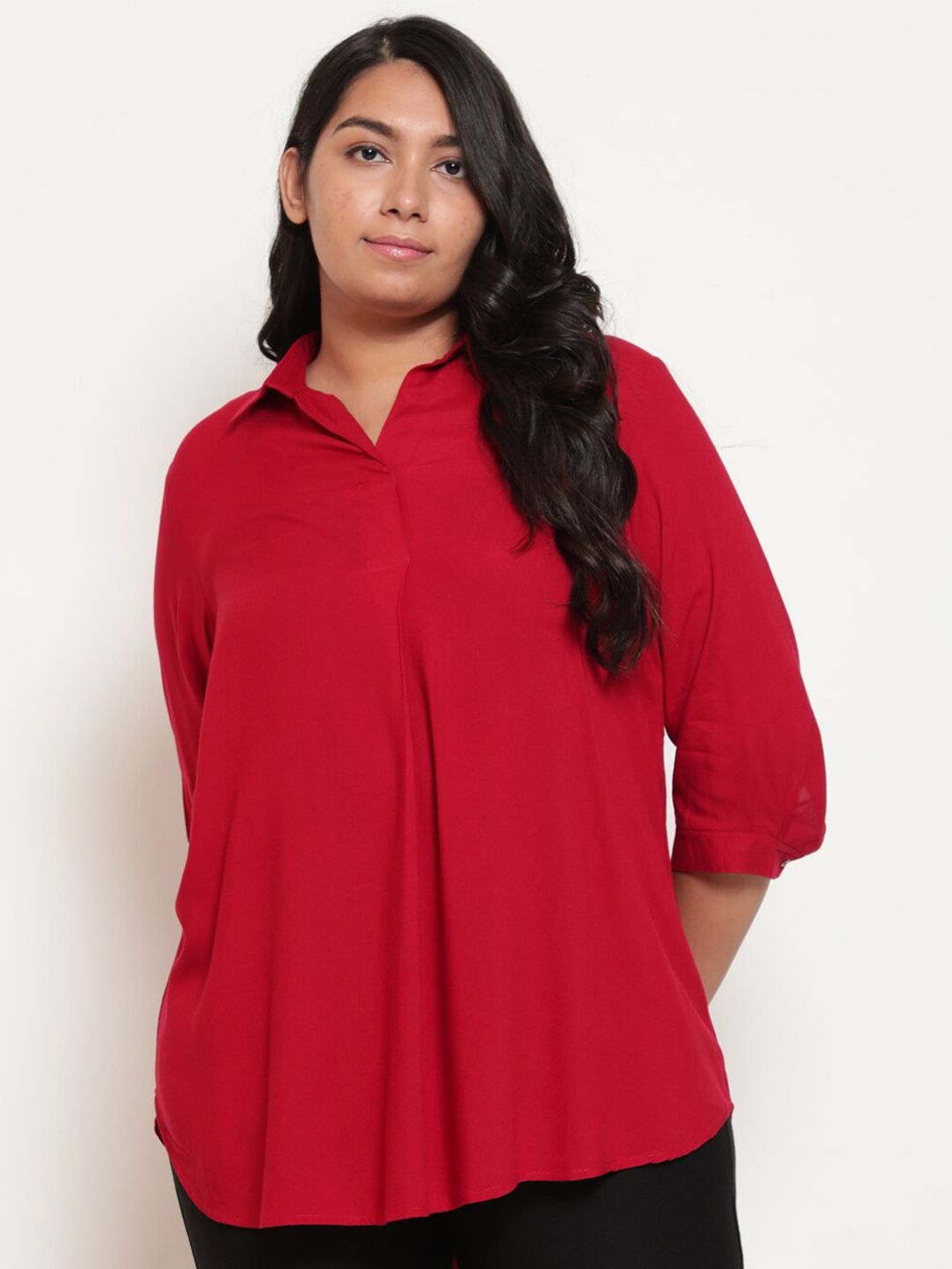 Amydus Plus Size Women Red Shirt Style Top Price in India