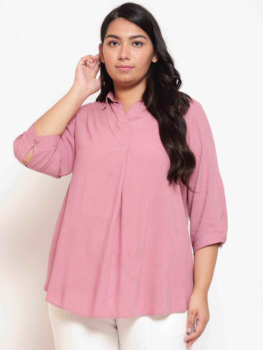 Amydus Plus Size Women Pink Shirt Style Top Price in India